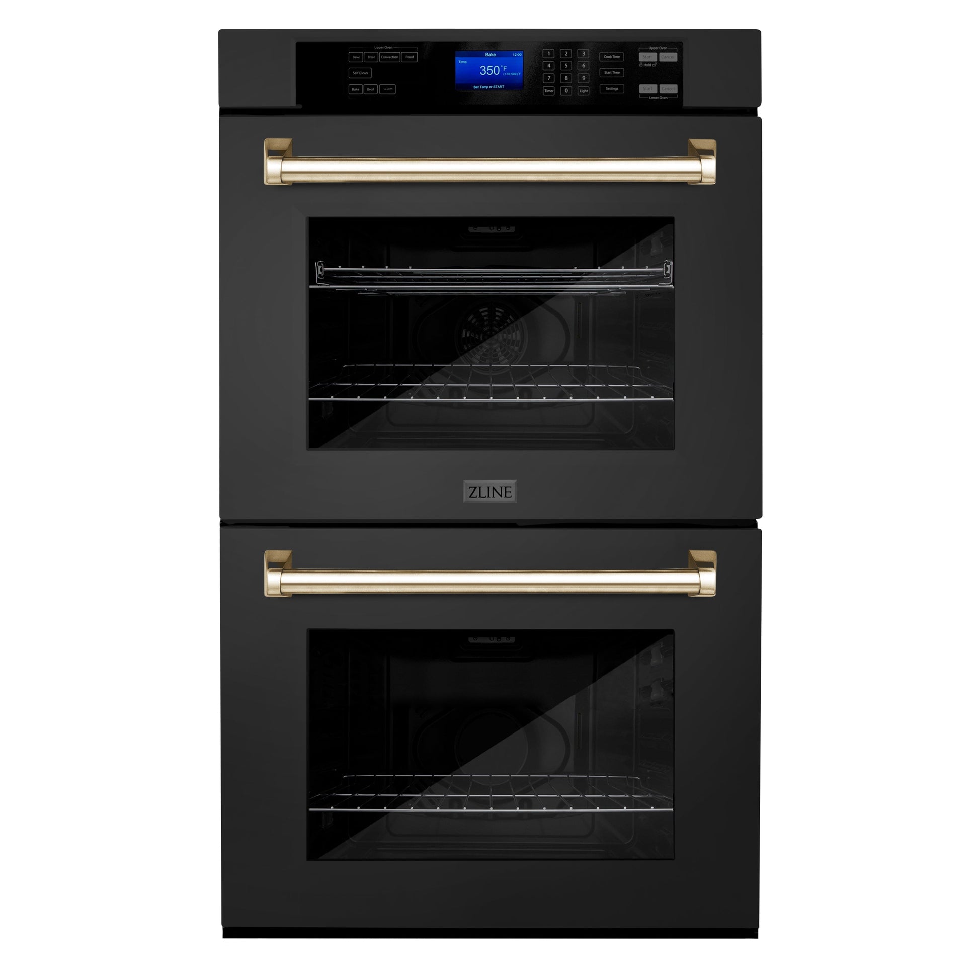 ZLINE Autograph Edition 30" Black Stainless Steel and Gold Double Wall Oven with Self Clean and True Convection