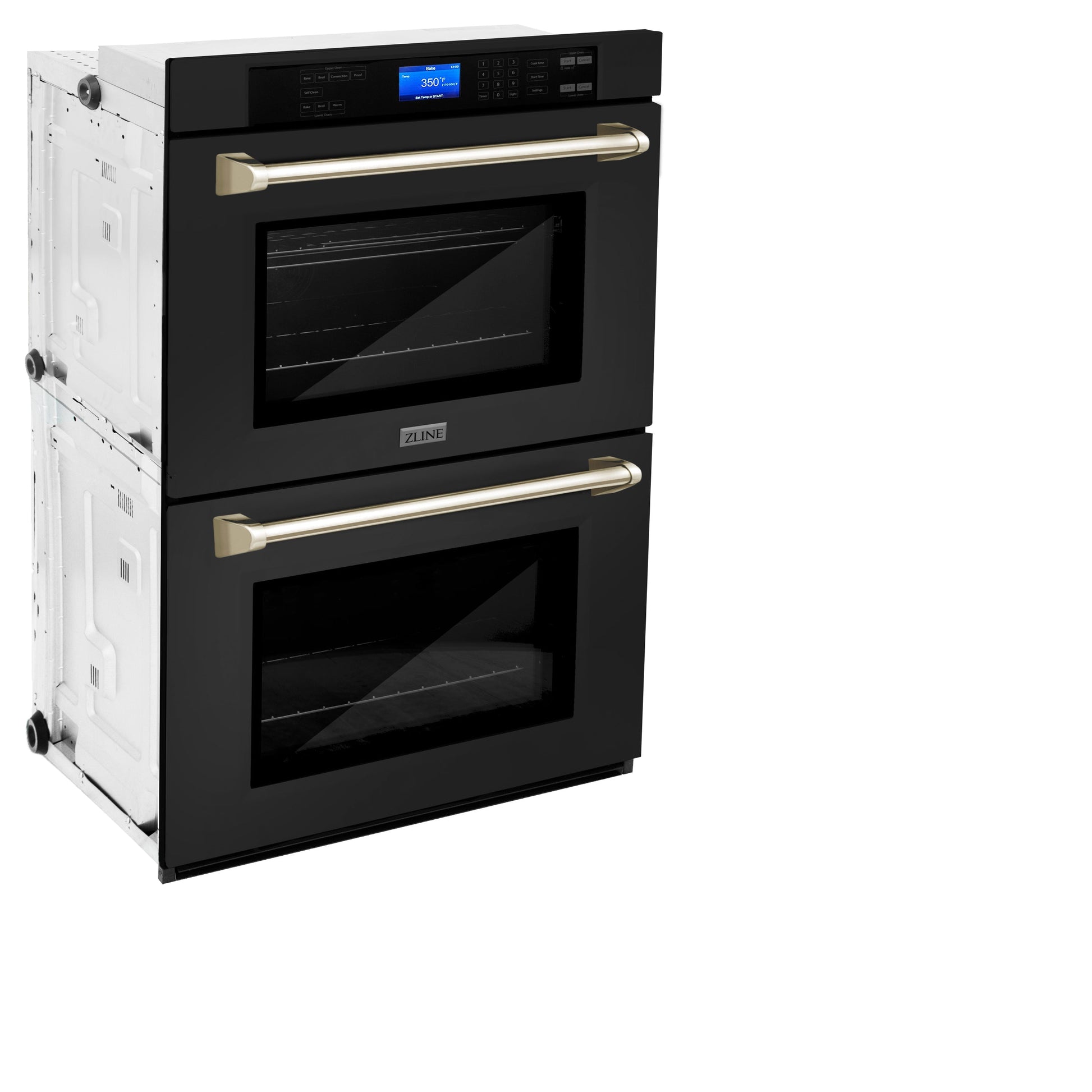 ZLINE Autograph Edition 30" Black Stainless Steel and Gold Double Wall Oven with Self Clean and True Convection