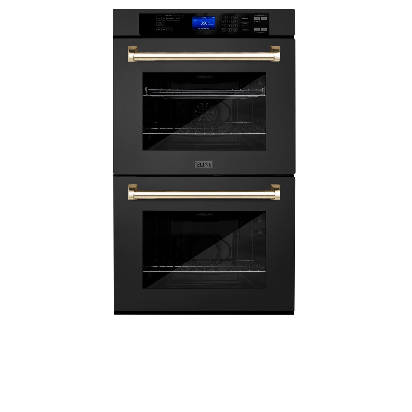 ZLINE Autograph Edition 30" Black Stainless Steel and Gold Double Wall Oven with Self Clean and True Convection