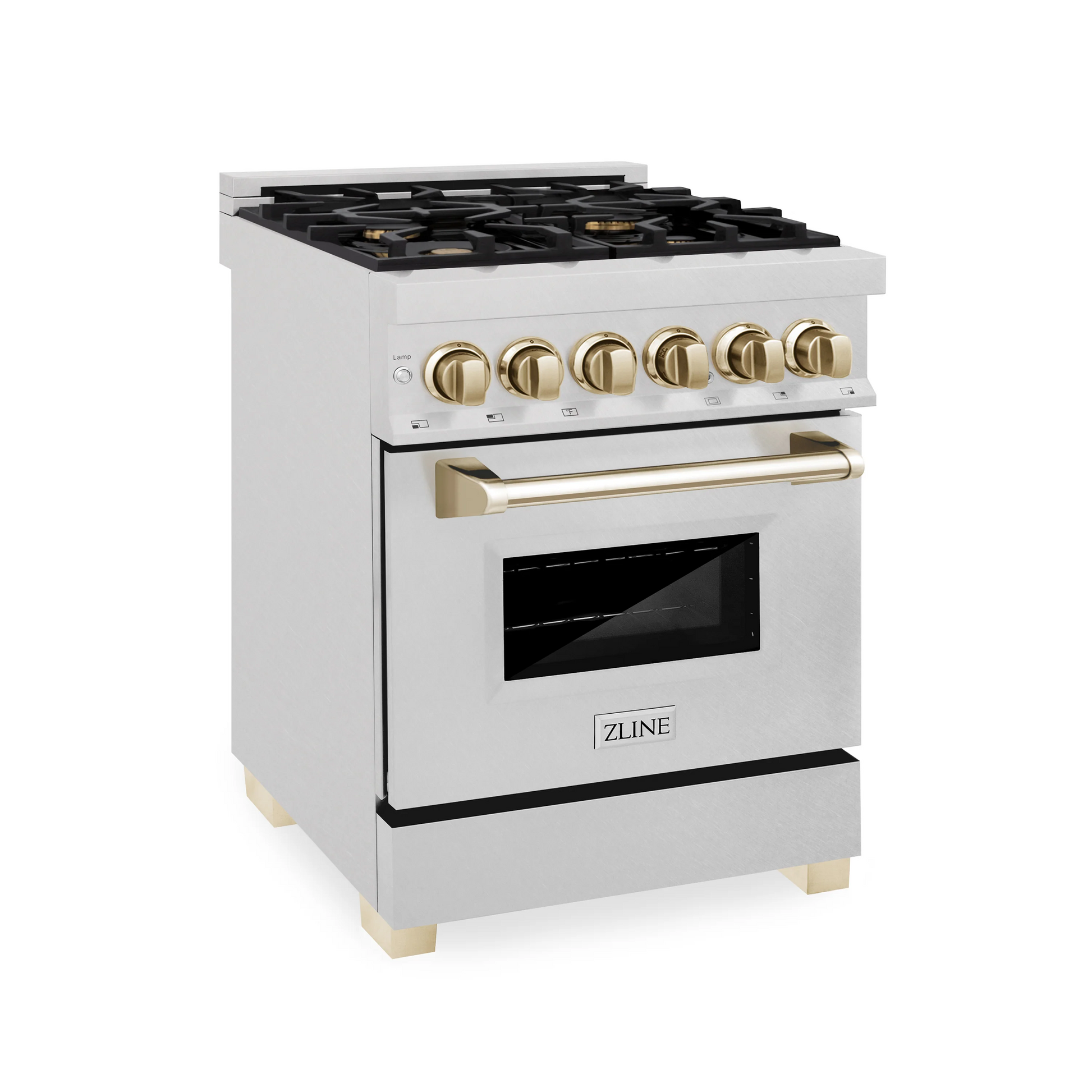 ZLINE Autograph Edition 30" DuraSnow Stainless Steel 4 Burner Dual Fuel Range With Champagne Bronze Accents and 4.0 cu. ft. Electric Oven