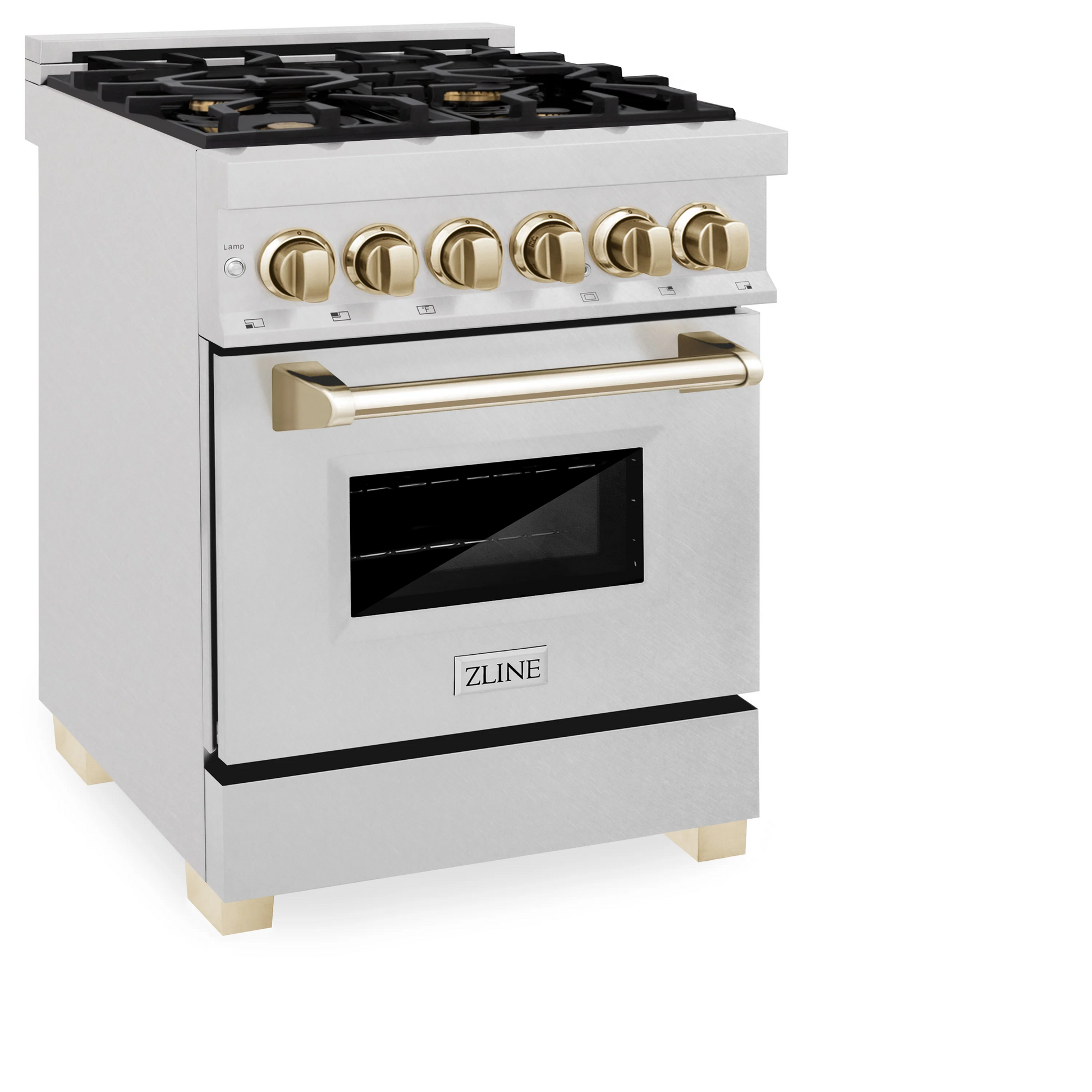 ZLINE Autograph Edition 30" DuraSnow Stainless Steel 4 Burner Dual Fuel Range With Champagne Bronze Accents and 4.0 cu. ft. Electric Oven