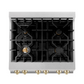 ZLINE Autograph Edition 30" DuraSnow Stainless Steel 4 Burner Dual Fuel Range With Gold Accents and 4.0 cu. ft. Electric Oven