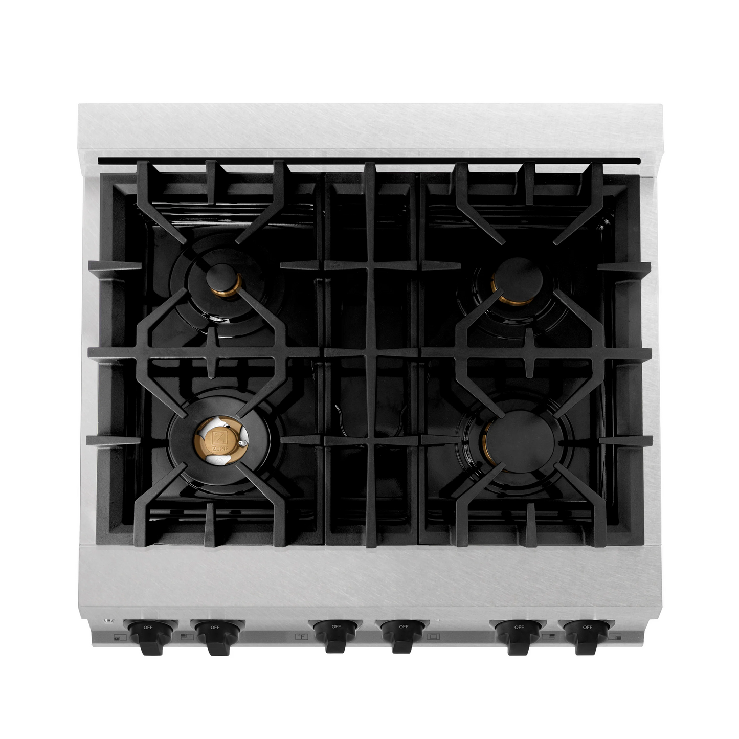 ZLINE Autograph Edition 30" DuraSnow Stainless Steel 4 Burner Dual Fuel Range With Matte Black Accents and 4.0 cu. ft. Electric Oven