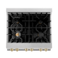 ZLINE Autograph Edition 30" DuraSnow Stainless Steel 4 Burner Dual Fuel Range With White Matte Door, Gold Accents and 4.0 cu. ft. Electric Oven