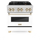 ZLINE Autograph Edition 30" DuraSnow Stainless Steel 4 Burner Dual Fuel Range With White Matte Door, Gold Accents and 4.0 cu. ft. Electric Oven