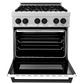 ZLINE Autograph Edition 30" DuraSnow Stainless Steel 4 Burner Dual Fuel Range With White Matte Door, Matte Black Accents and 4.0 cu. ft. Electric Oven