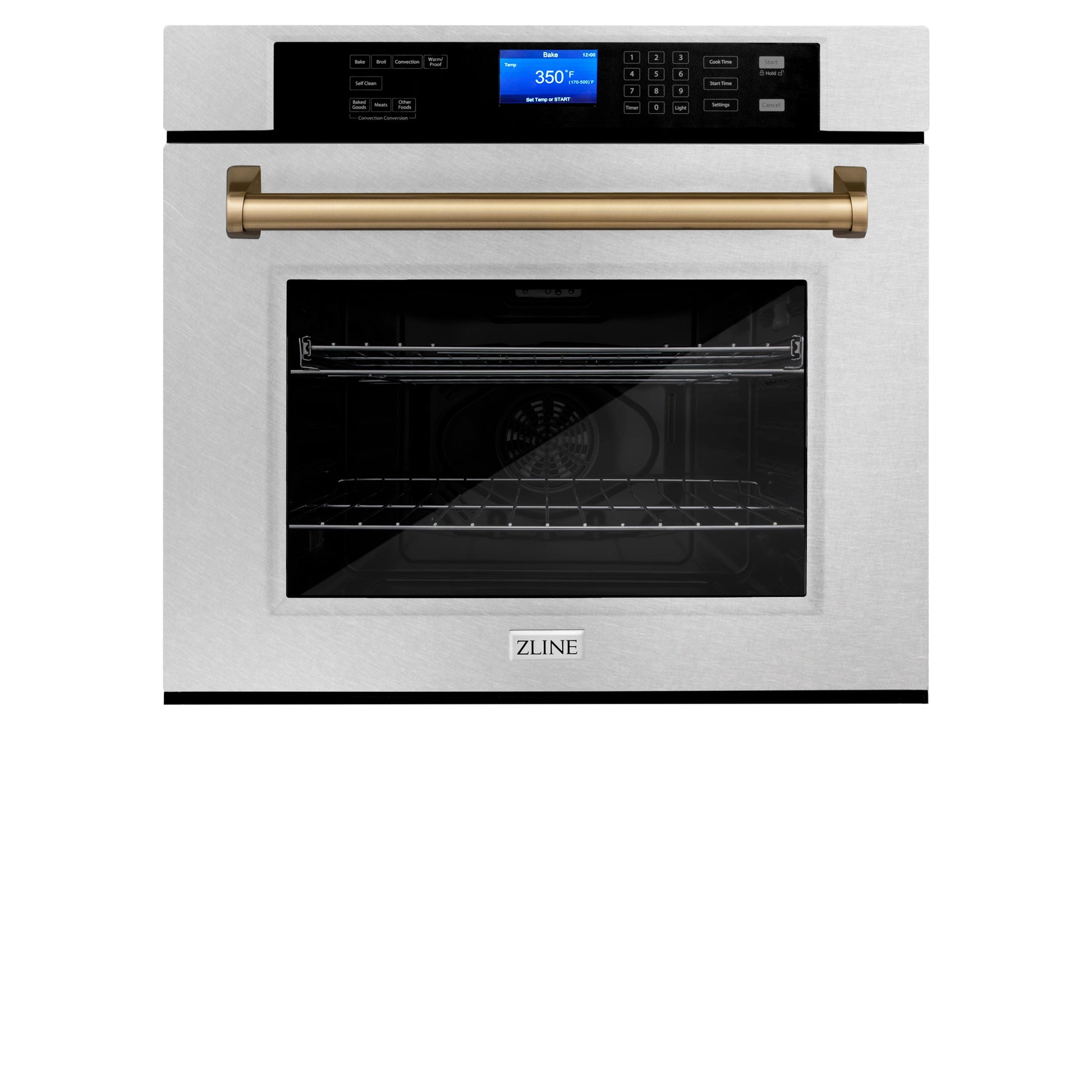 ZLINE Autograph Edition 30" DuraSnow Stainless Steel Champagne Bronze Trim Single Wall Oven With Self Clean and True Convection