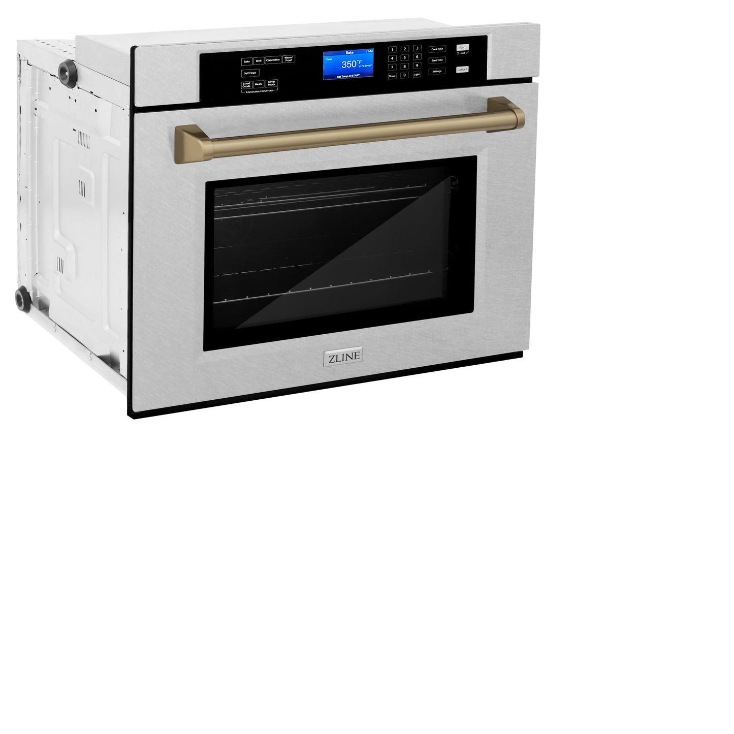 ZLINE Autograph Edition 30" DuraSnow Stainless Steel Champagne Bronze Trim Single Wall Oven With Self Clean and True Convection