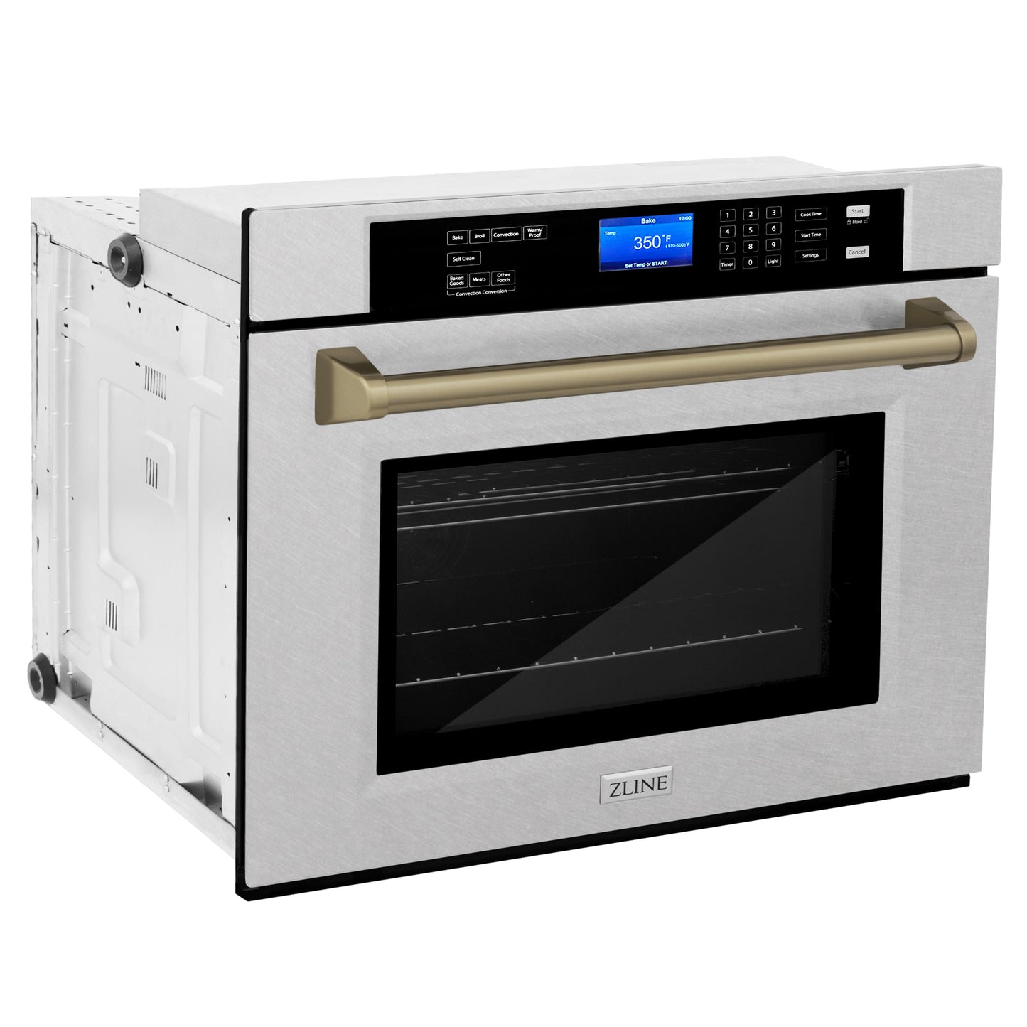 ZLINE Autograph Edition 30" DuraSnow Stainless Steel Champagne Bronze Trim Single Wall Oven With Self Clean and True Convection