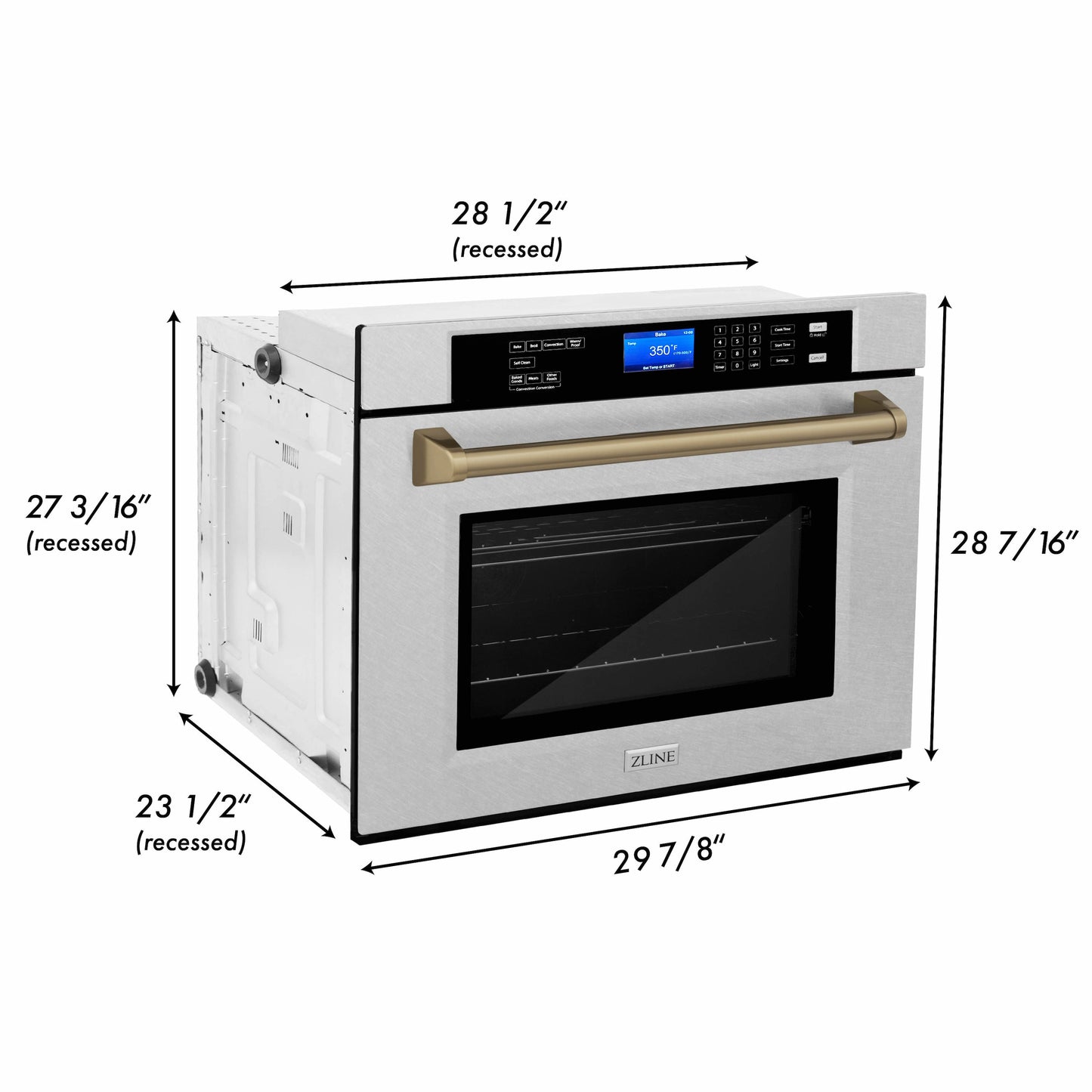 ZLINE Autograph Edition 30" DuraSnow Stainless Steel Champagne Bronze Trim Single Wall Oven With Self Clean and True Convection