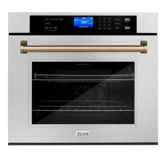 ZLINE Autograph Edition 30" DuraSnow Stainless Steel Champagne Bronze Trim Single Wall Oven With Self Clean and True Convection