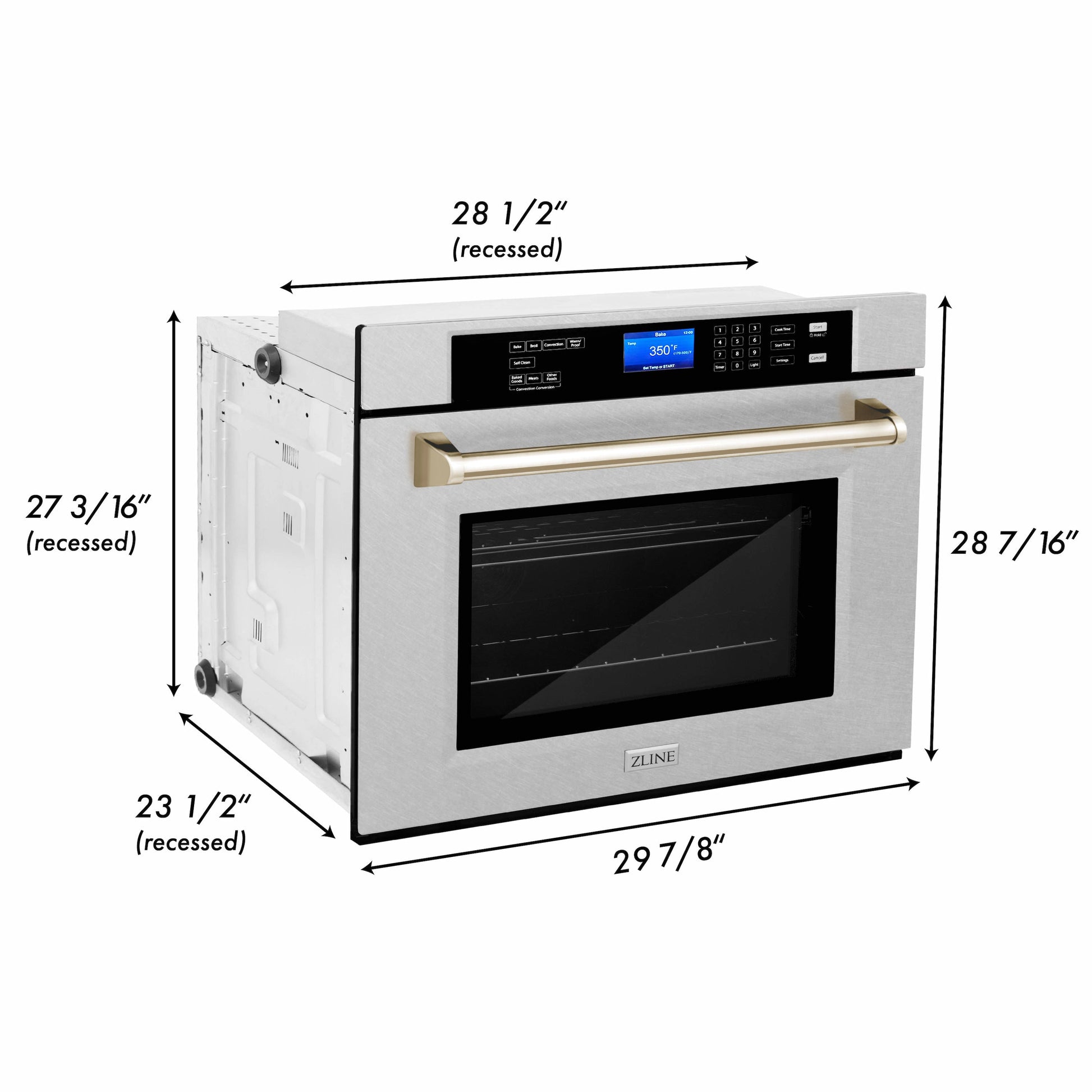 ZLINE Autograph Edition 30" DuraSnow Stainless Steel Gold Trim Single Wall Oven With Self Clean and True Convection