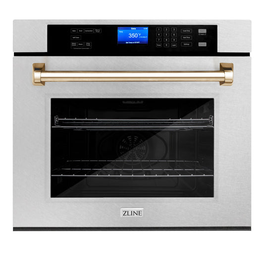 ZLINE Autograph Edition 30" DuraSnow Stainless Steel Gold Trim Single Wall Oven With Self Clean and True Convection