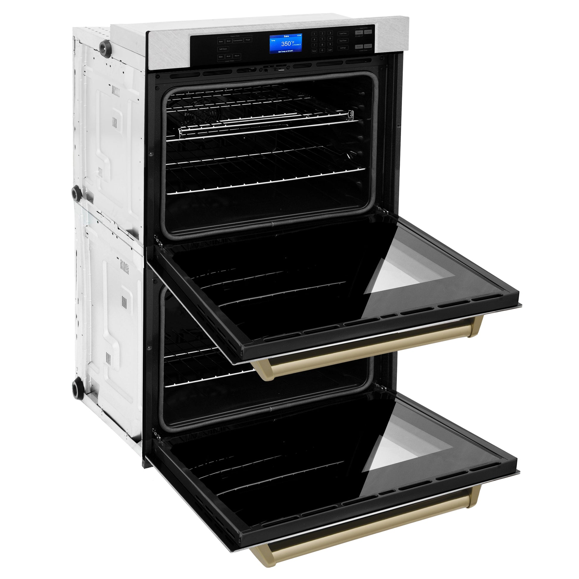 ZLINE Autograph Edition 30" DuraSnow Stainless Steel and Champagne Bronze Double Wall Oven with Self Clean and True Convection