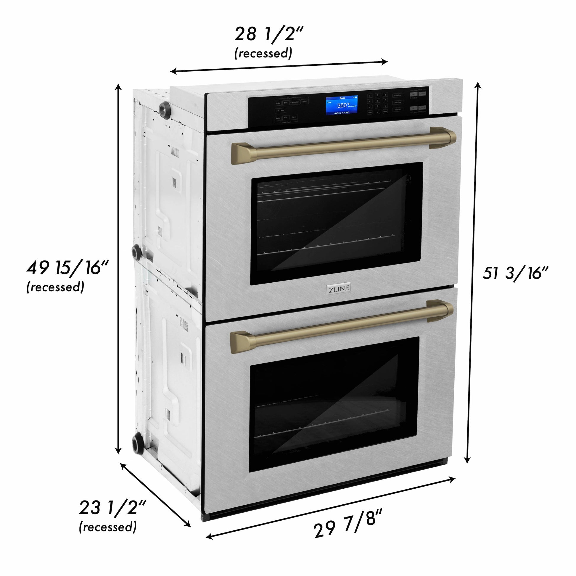 ZLINE Autograph Edition 30" DuraSnow Stainless Steel and Champagne Bronze Double Wall Oven with Self Clean and True Convection