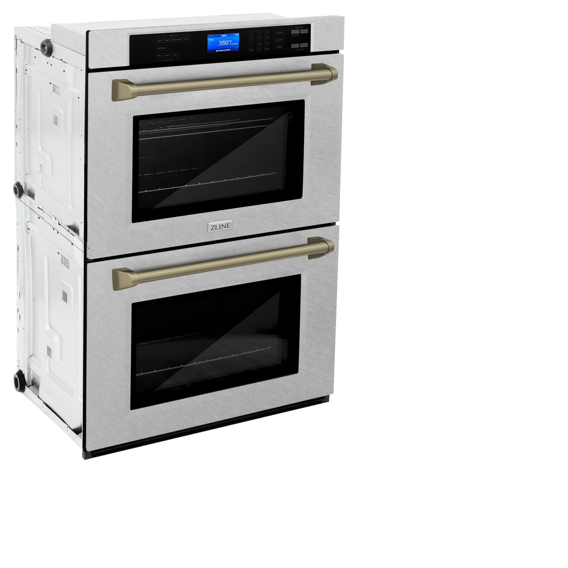 ZLINE Autograph Edition 30" DuraSnow Stainless Steel and Champagne Bronze Double Wall Oven with Self Clean and True Convection