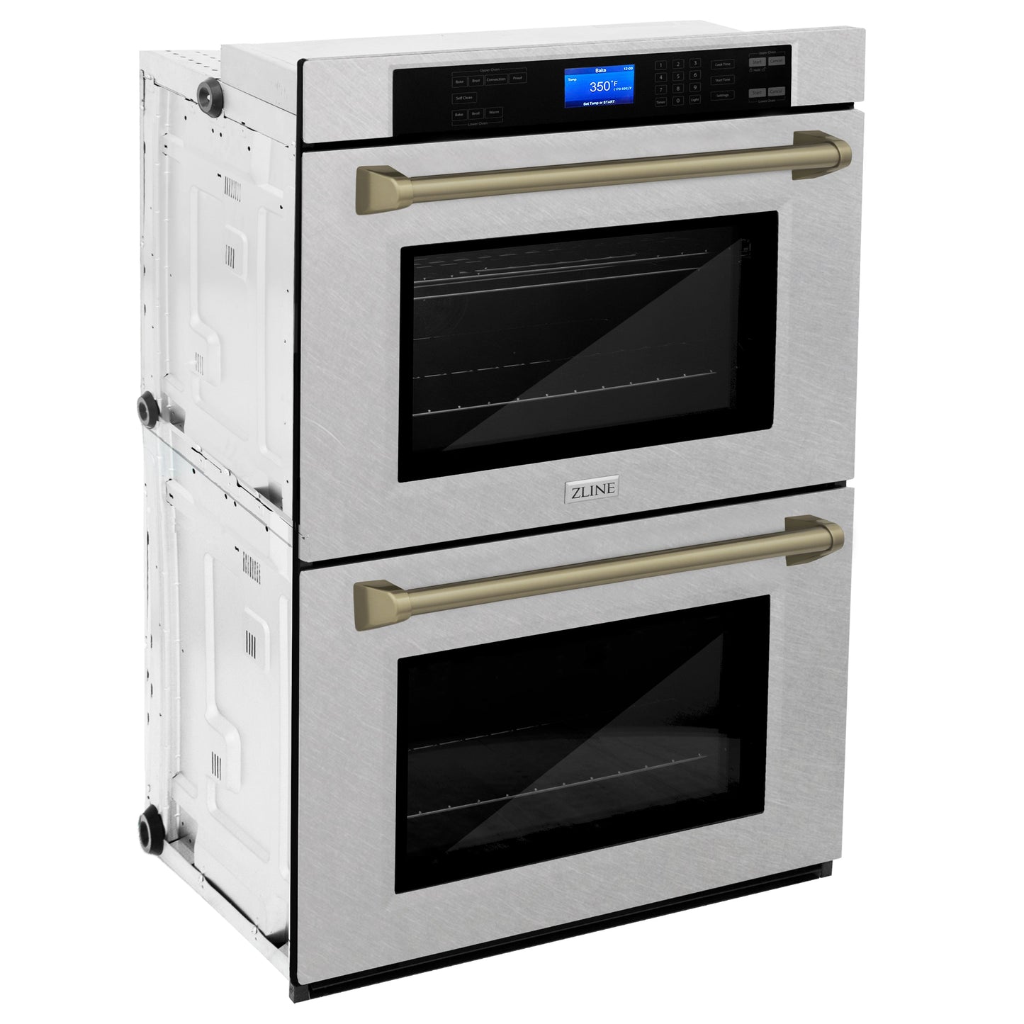 ZLINE Autograph Edition 30" DuraSnow Stainless Steel and Champagne Bronze Double Wall Oven with Self Clean and True Convection