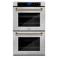 ZLINE Autograph Edition 30" DuraSnow Stainless Steel and Champagne Bronze Double Wall Oven with Self Clean and True Convection