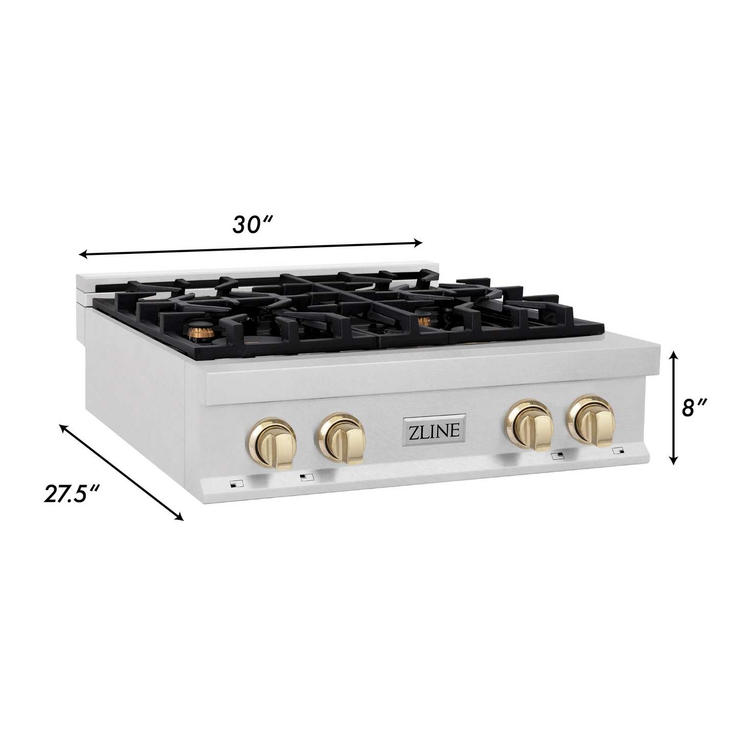 ZLINE Autograph Edition 30" DuraSnow Stainless Steel and Gold Accents Porcelain 4 Burner Rangetop