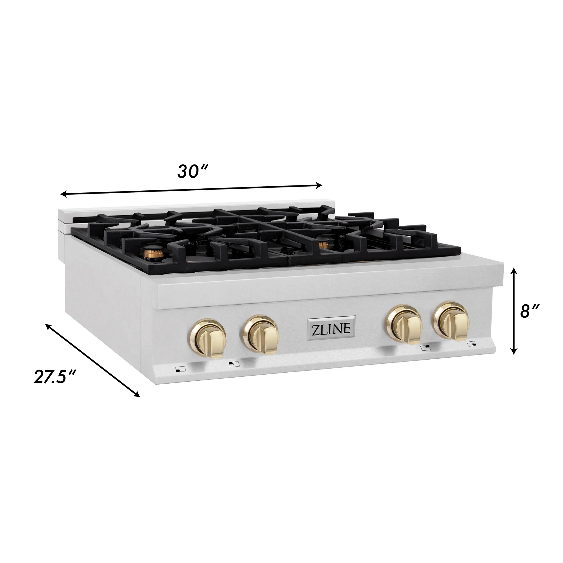 ZLINE Autograph Edition 30" DuraSnow Stainless Steel and Gold Accents Porcelain 4 Burner Rangetop