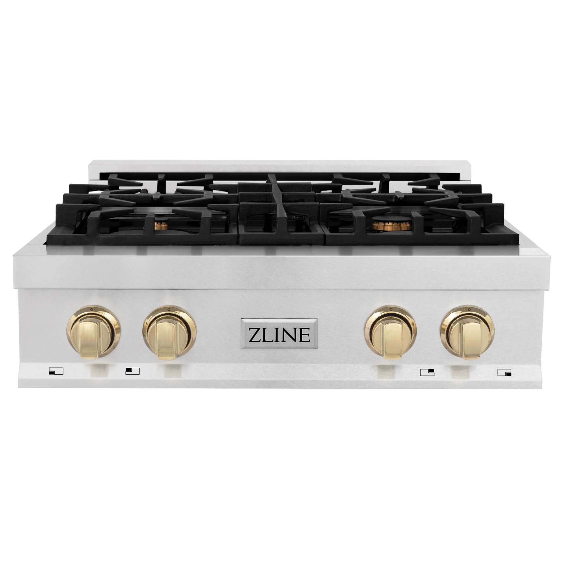 ZLINE Autograph Edition 30" DuraSnow Stainless Steel and Gold Accents Porcelain 4 Burner Rangetop