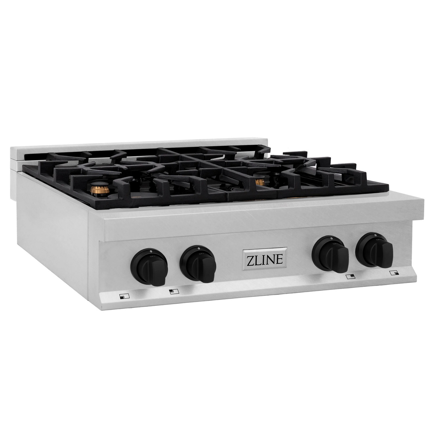 ZLINE Autograph Edition 30" DuraSnow Stainless Steel and Matte Black Accents Porcelain 4 Burner Rangetop