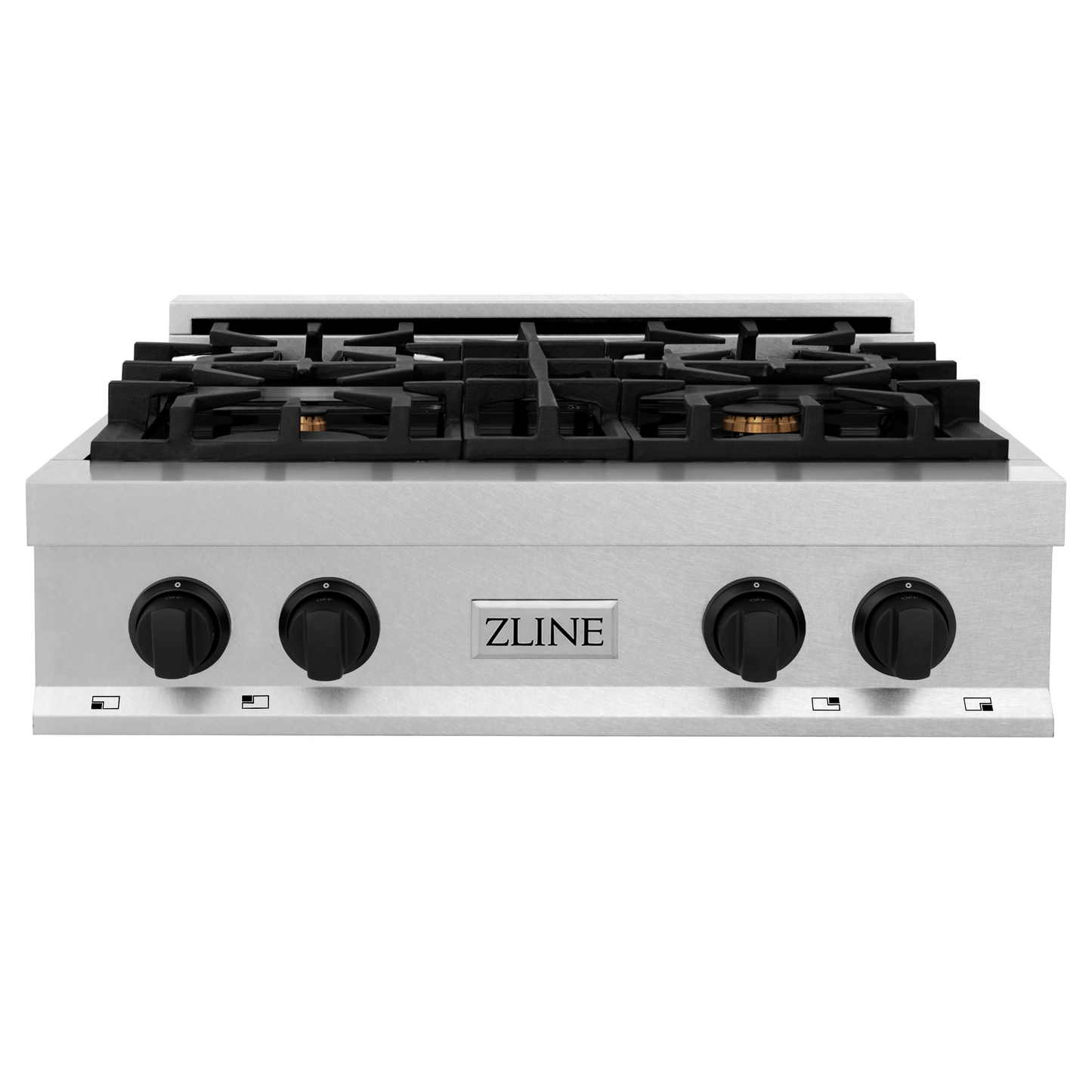 ZLINE Autograph Edition 30" DuraSnow Stainless Steel and Matte Black Accents Porcelain 4 Burner Rangetop