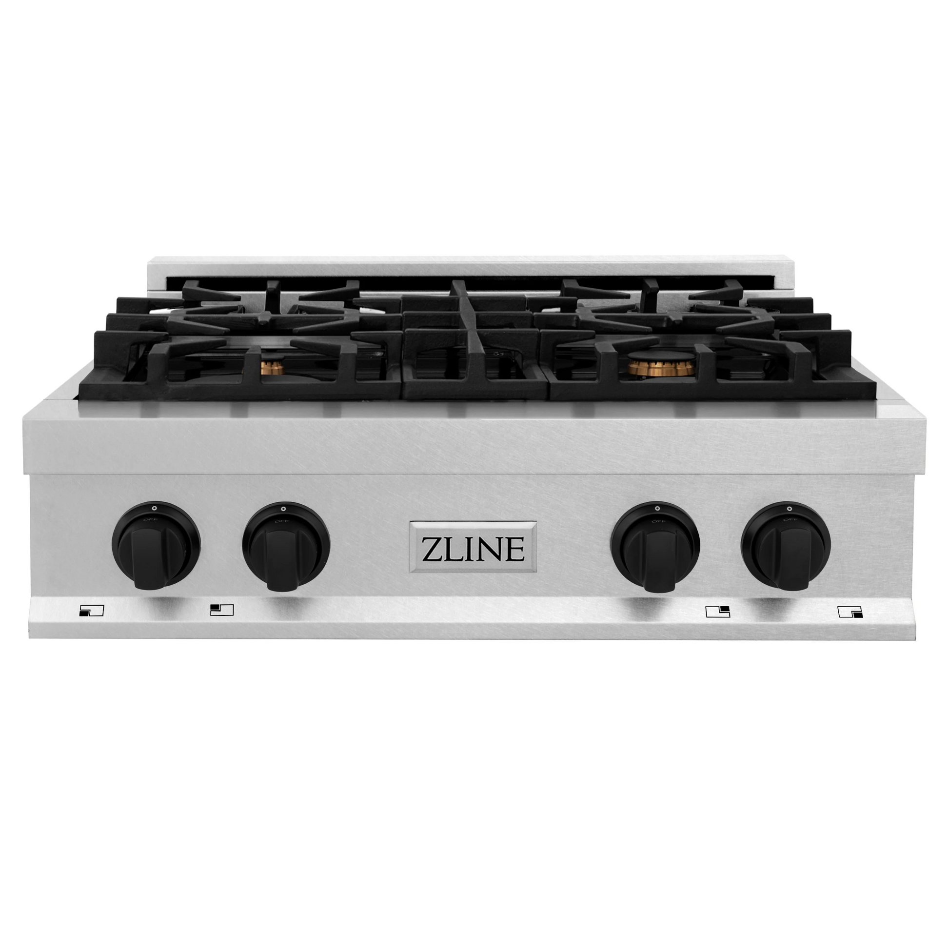 ZLINE Autograph Edition 30" DuraSnow Stainless Steel and Matte Black Accents Porcelain 4 Burner Rangetop