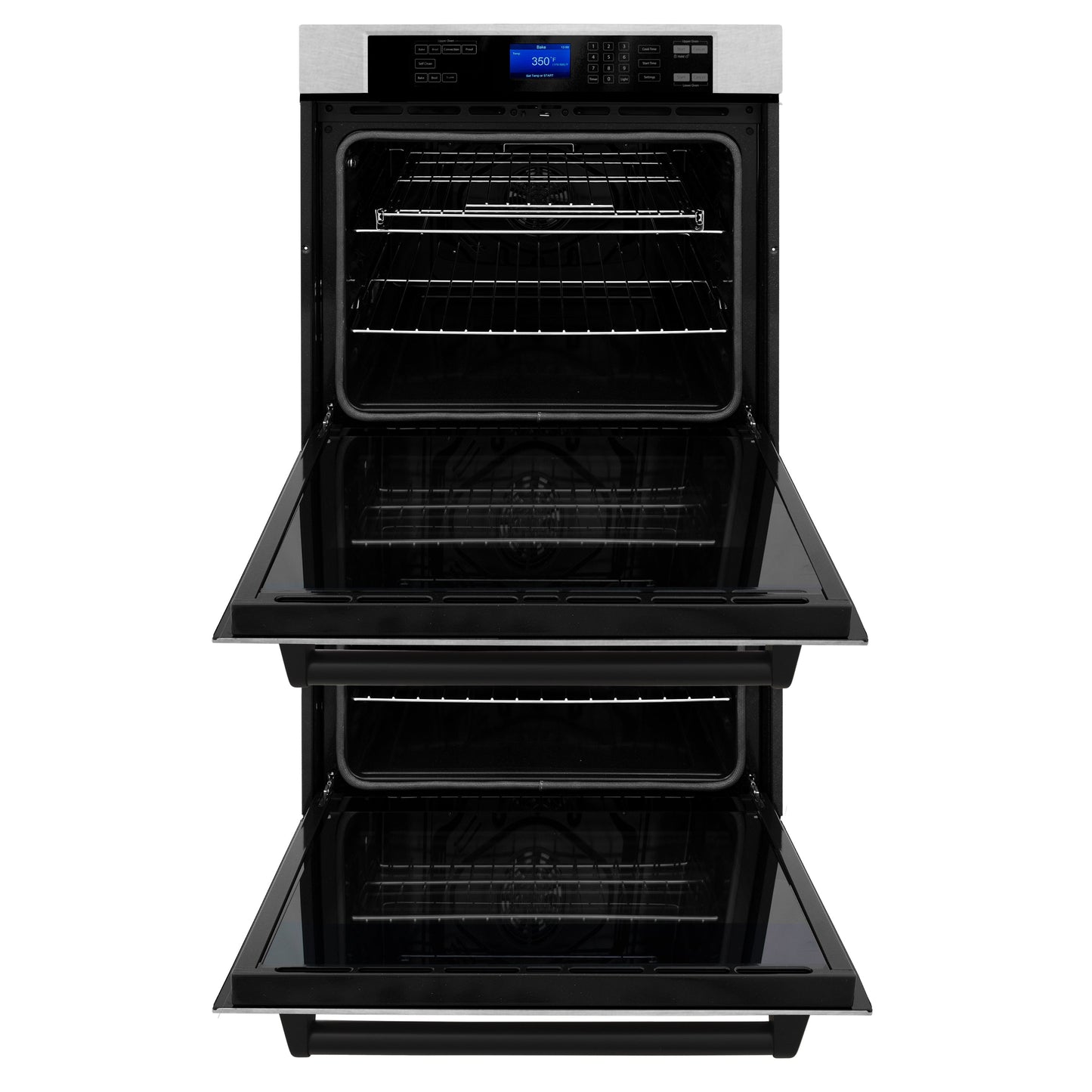 ZLINE Autograph Edition 30" DuraSnow Stainless Steel and Matte Black Double Wall Oven with Self Clean and True Convection