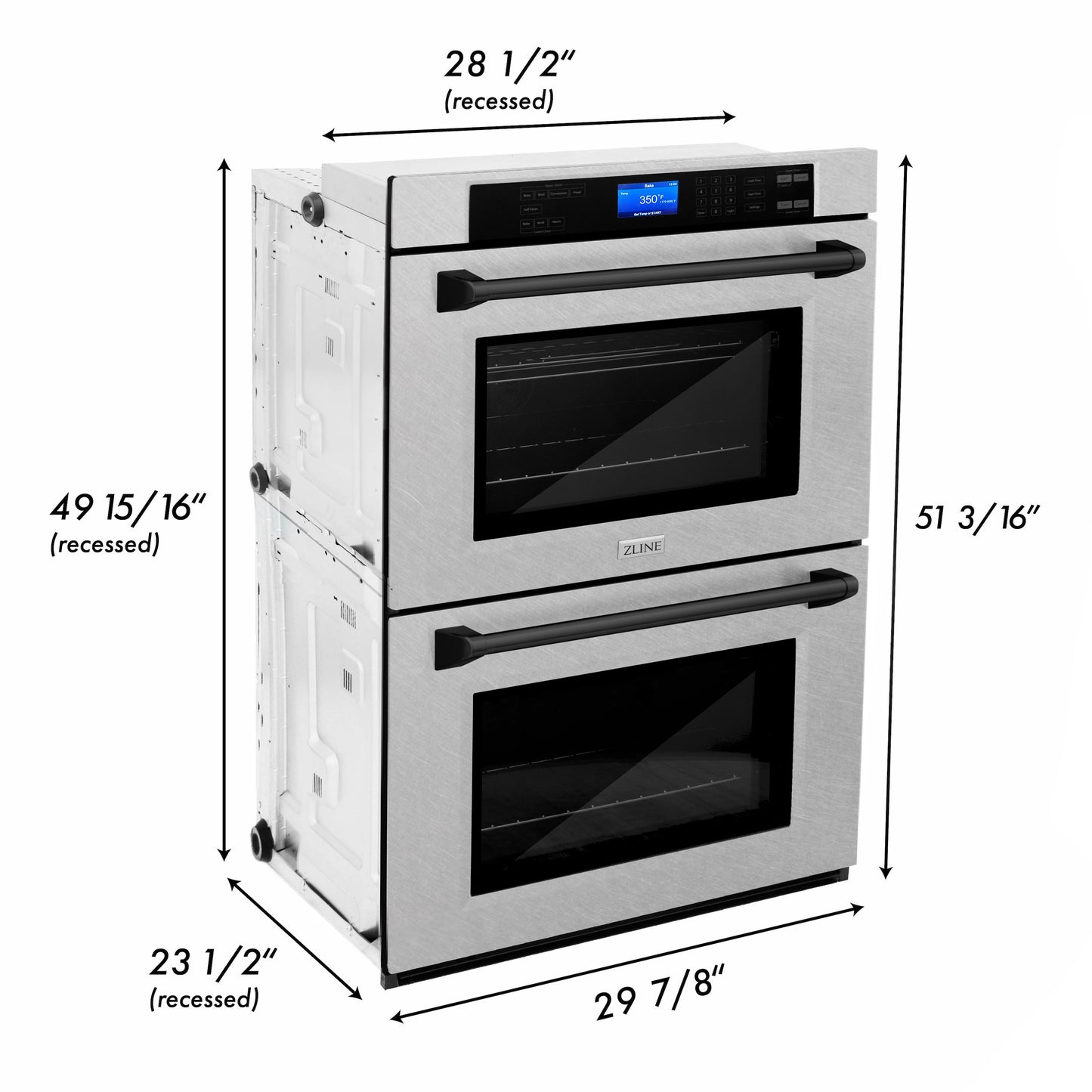 ZLINE Autograph Edition 30" DuraSnow Stainless Steel and Matte Black Double Wall Oven with Self Clean and True Convection