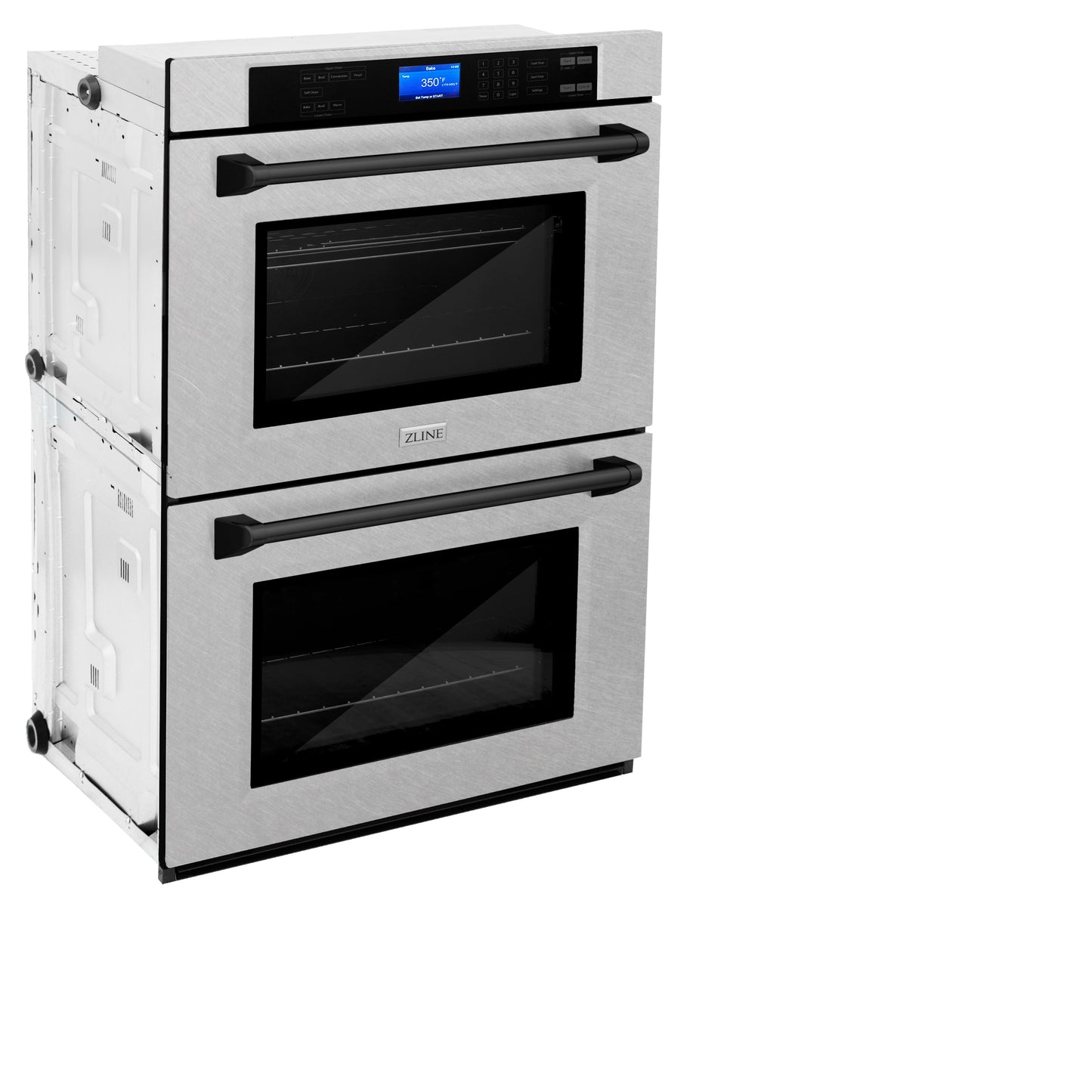 ZLINE Autograph Edition 30" DuraSnow Stainless Steel and Matte Black Double Wall Oven with Self Clean and True Convection