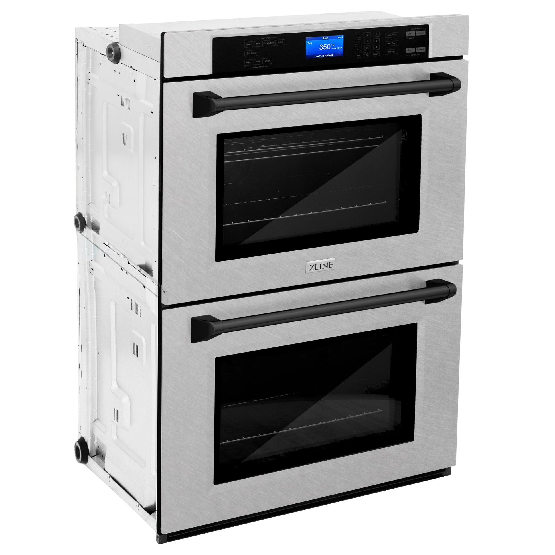 ZLINE Autograph Edition 30" DuraSnow Stainless Steel and Matte Black Double Wall Oven with Self Clean and True Convection