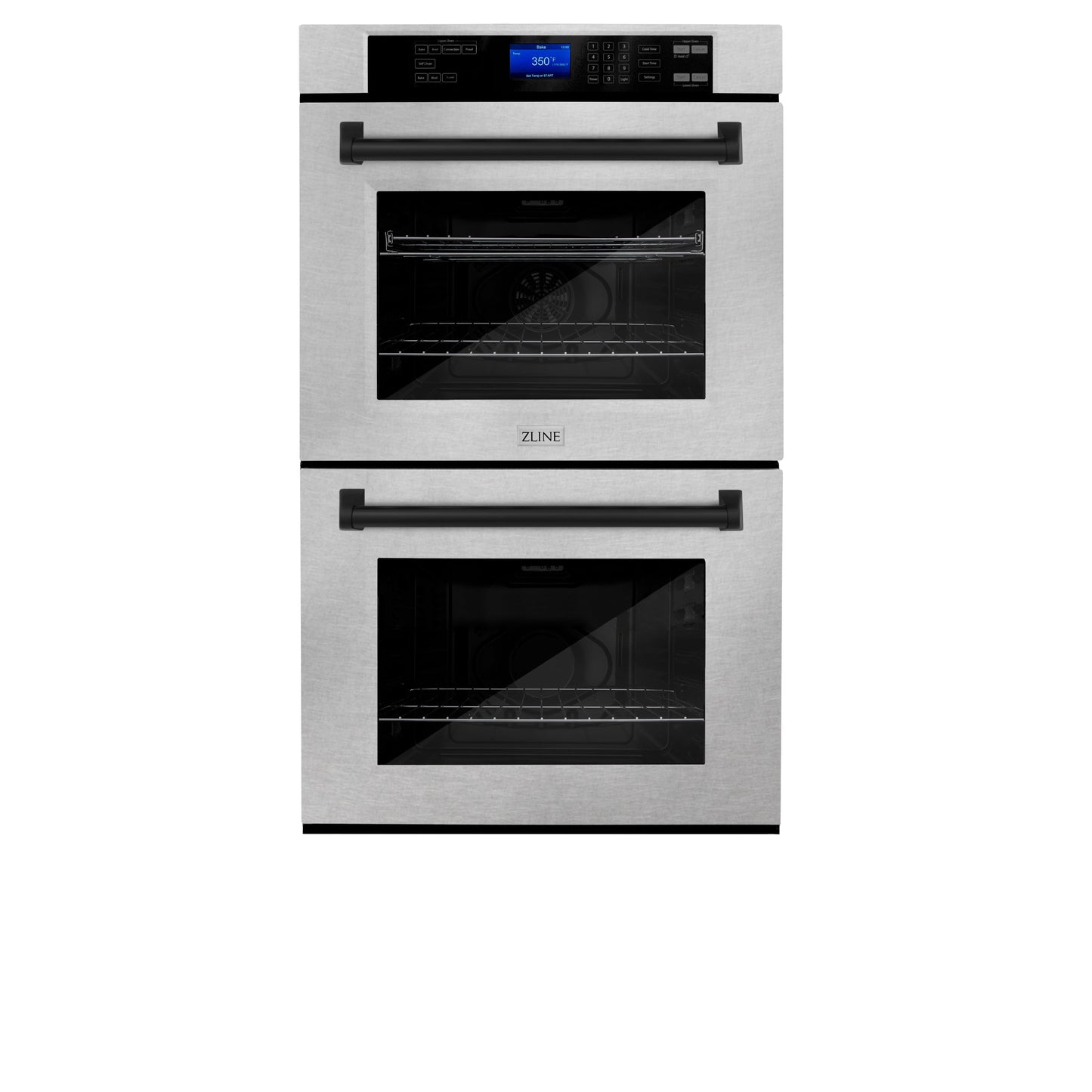 ZLINE Autograph Edition 30" DuraSnow Stainless Steel and Matte Black Double Wall Oven with Self Clean and True Convection