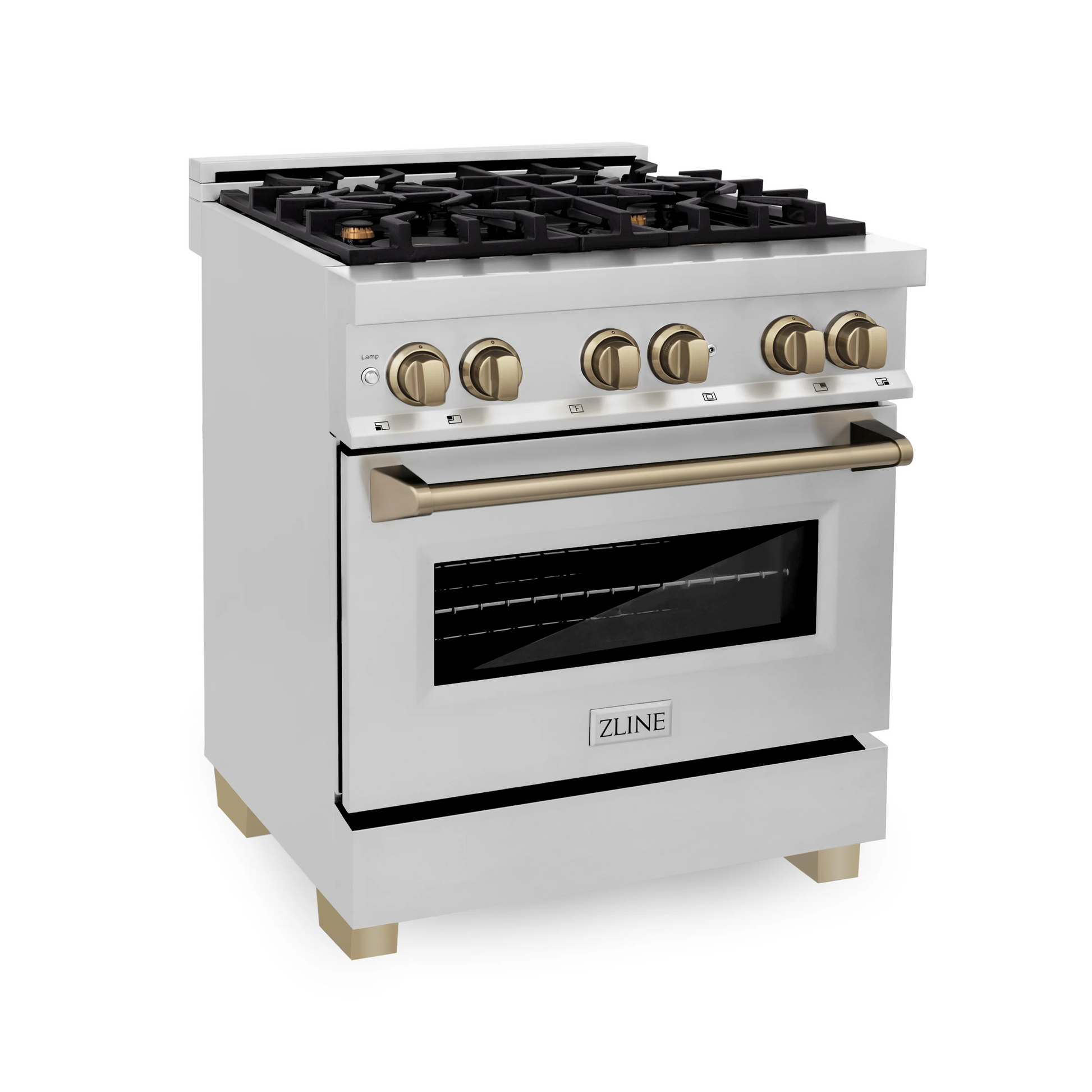 ZLINE Autograph Edition 30" Stainless Steel 4 Burner Dual Fuel Range With Champagne Bronze Accents and 4.0 cu. ft. Electric Oven