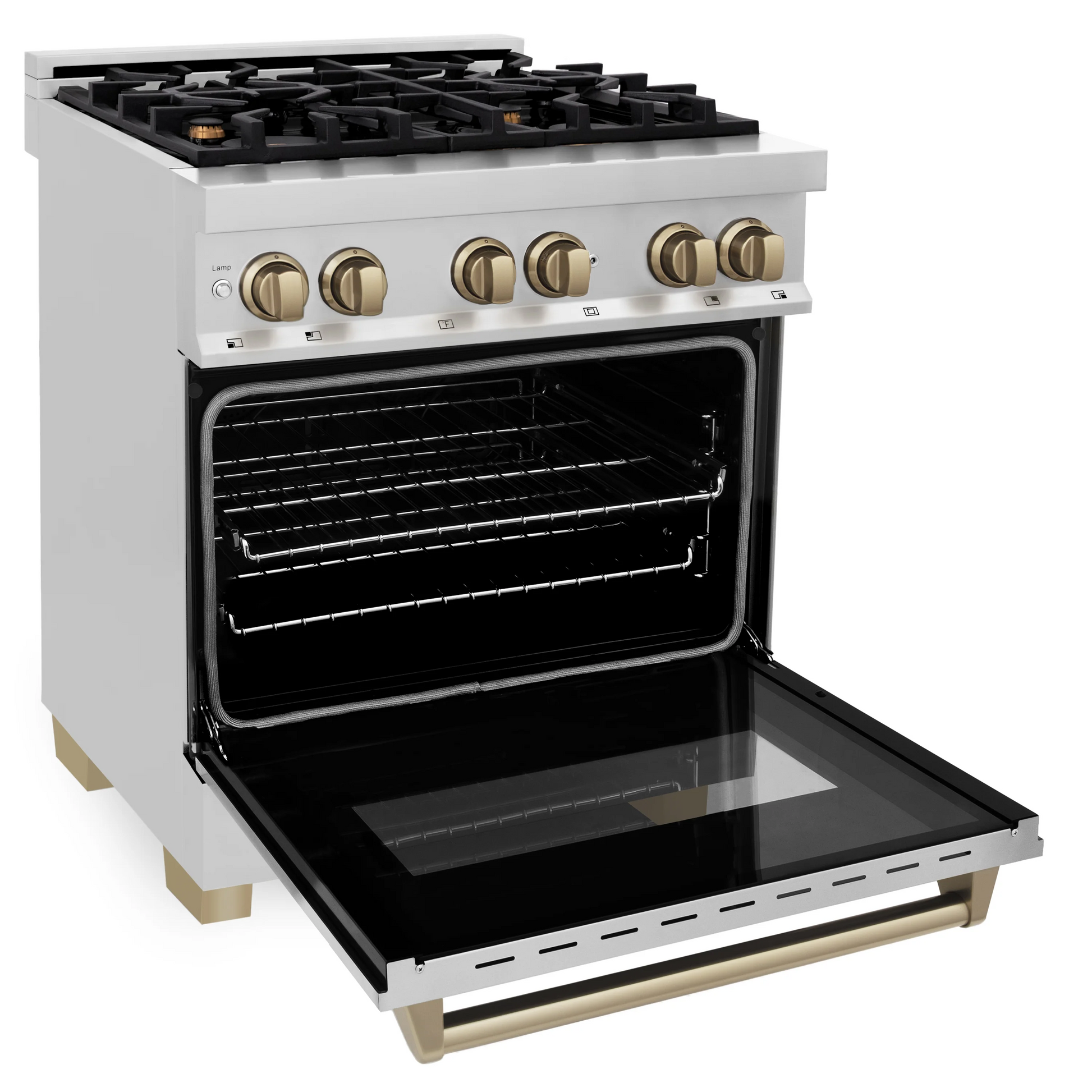 ZLINE Autograph Edition 30" Stainless Steel 4 Burner Dual Fuel Range With Champagne Bronze Accents and 4.0 cu. ft. Electric Oven