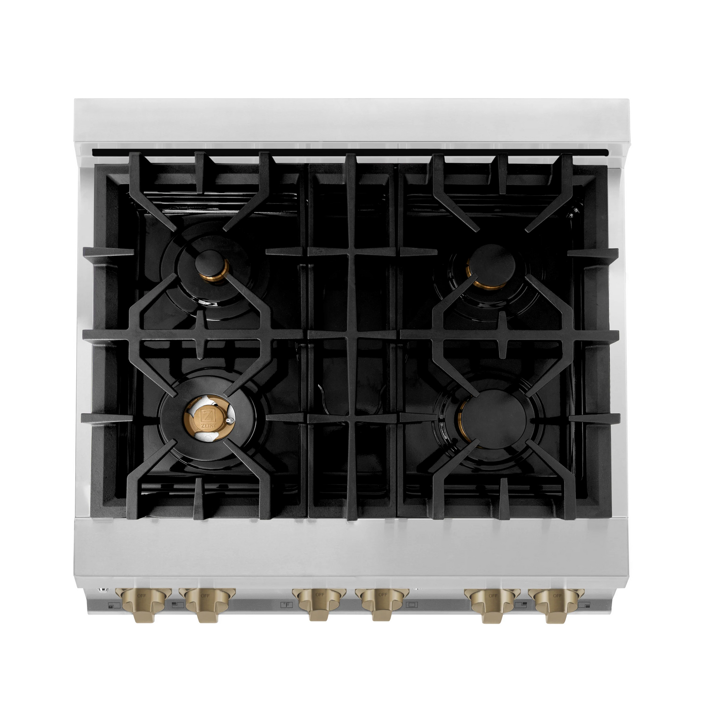 ZLINE Autograph Edition 30" Stainless Steel 4 Burner Dual Fuel Range With Champagne Bronze Accents and 4.0 cu. ft. Electric Oven