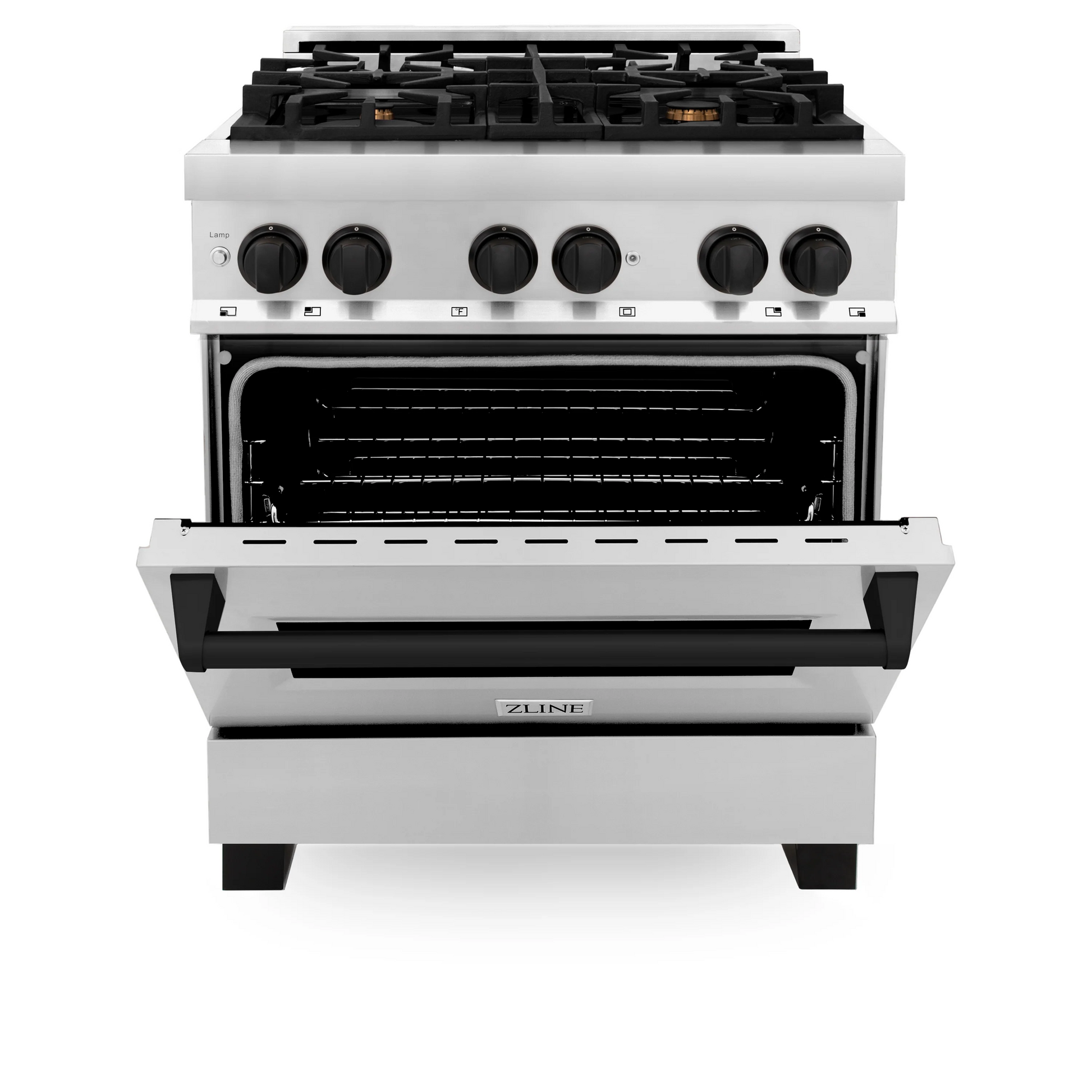 ZLINE Autograph Edition 30" Stainless Steel 4 Burner Dual Fuel Range With Matte Black Accents and 4.0 cu. ft. Electric Oven