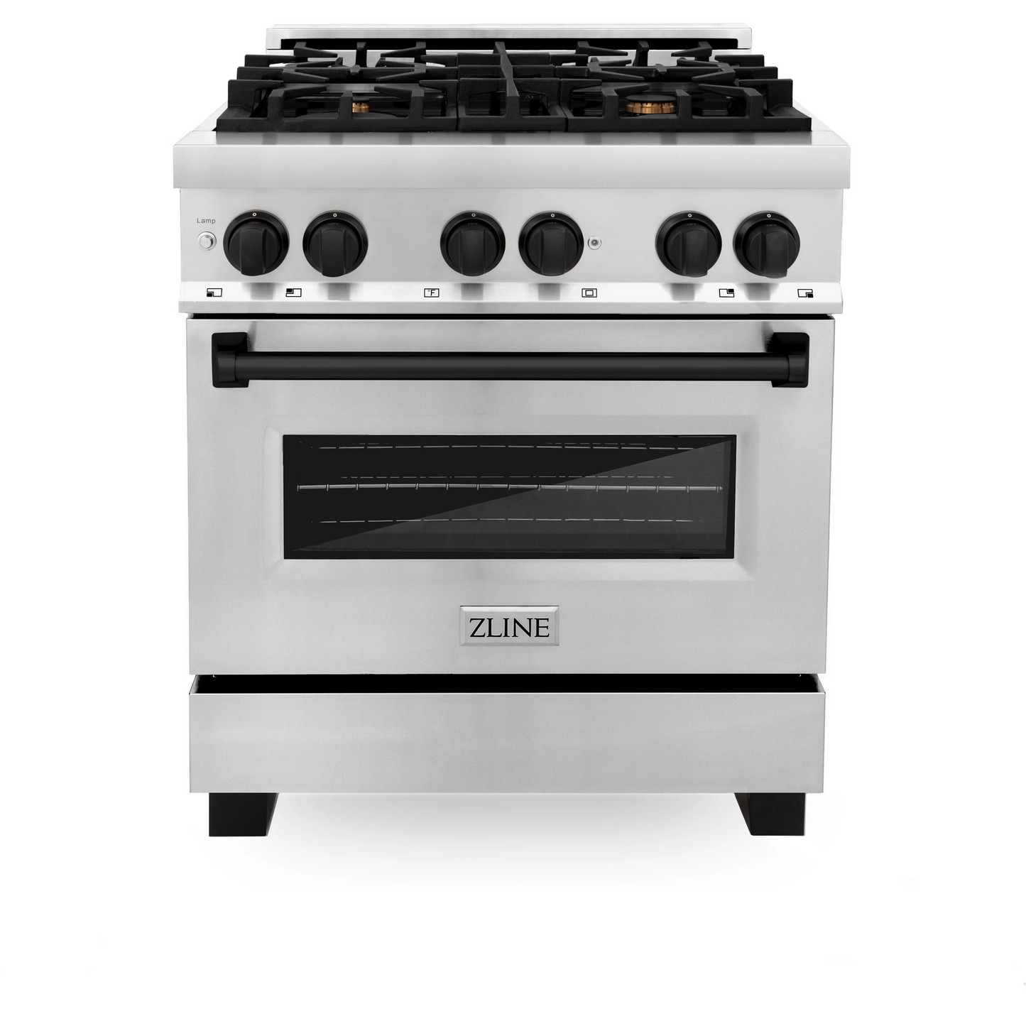 ZLINE Autograph Edition 30" Stainless Steel 4 Burner Dual Fuel Range With Matte Black Accents and 4.0 cu. ft. Electric Oven