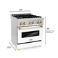 ZLINE Autograph Edition 30" Stainless Steel 4 Burner Dual Fuel Range With White Matte Door, Gold Accents and 4.0 cu. ft. Electric Oven