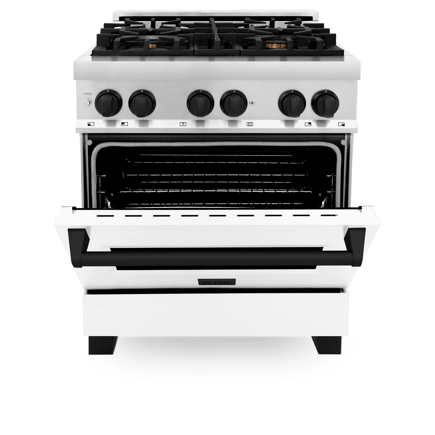 ZLINE Autograph Edition 30" Stainless Steel 4 Burner Dual Fuel Range With White Matte Door, Matte Black Accents and 4.0 cu. ft. Electric Oven