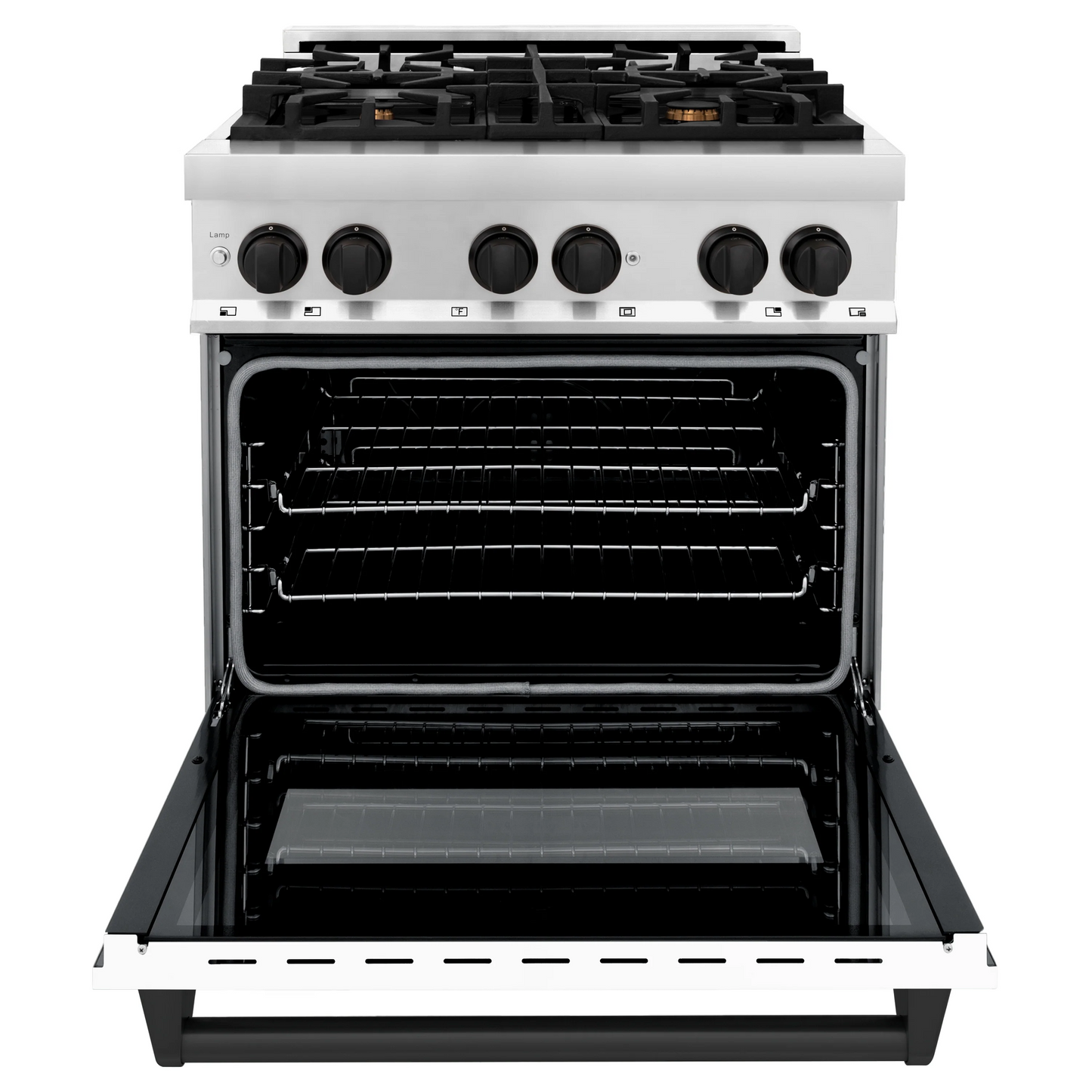 ZLINE Autograph Edition 30" Stainless Steel 4 Burner Dual Fuel Range With White Matte Door, Matte Black Accents and 4.0 cu. ft. Electric Oven