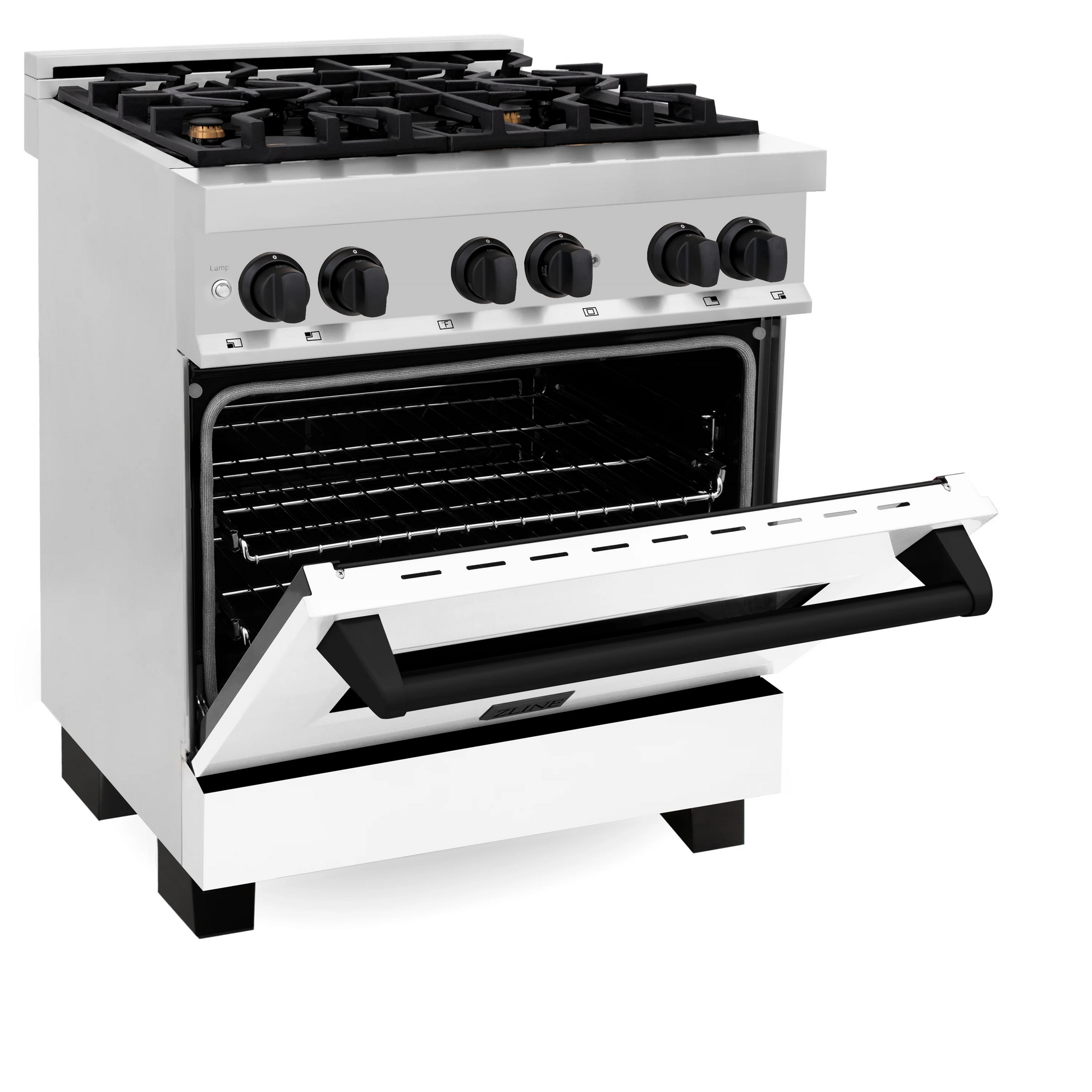 ZLINE Autograph Edition 30" Stainless Steel 4 Burner Dual Fuel Range With White Matte Door, Matte Black Accents and 4.0 cu. ft. Electric Oven