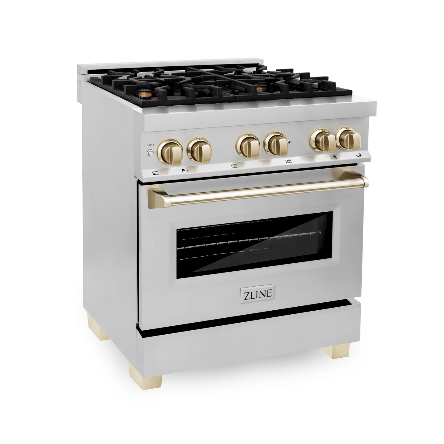 ZLINE Autograph Edition 30" Stainless Steel With 4 Burner Dual Fuel Range With Gold Accents and 4.0 cu. ft. Electric Oven