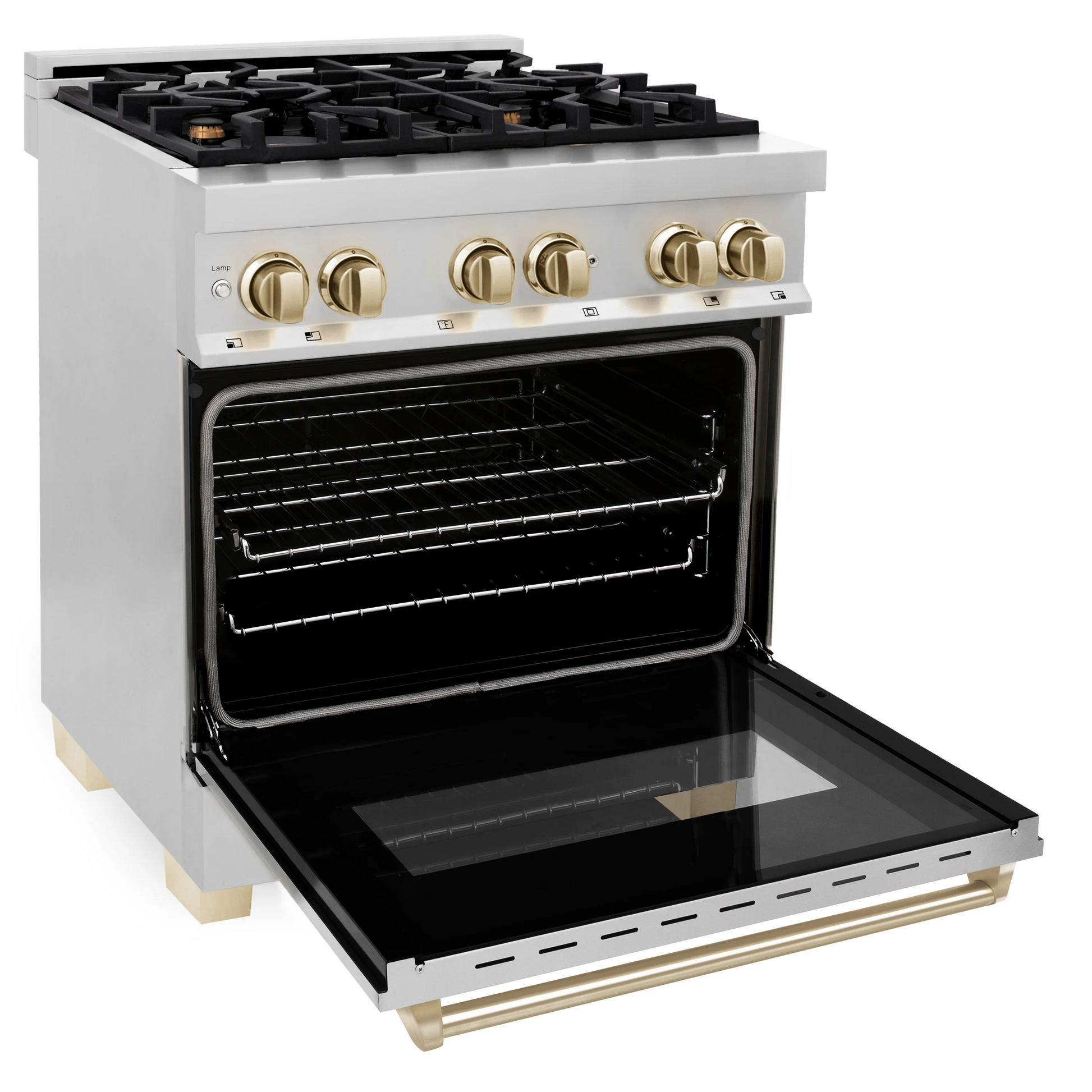 ZLINE Autograph Edition 30" Stainless Steel With 4 Burner Dual Fuel Range With Gold Accents and 4.0 cu. ft. Electric Oven