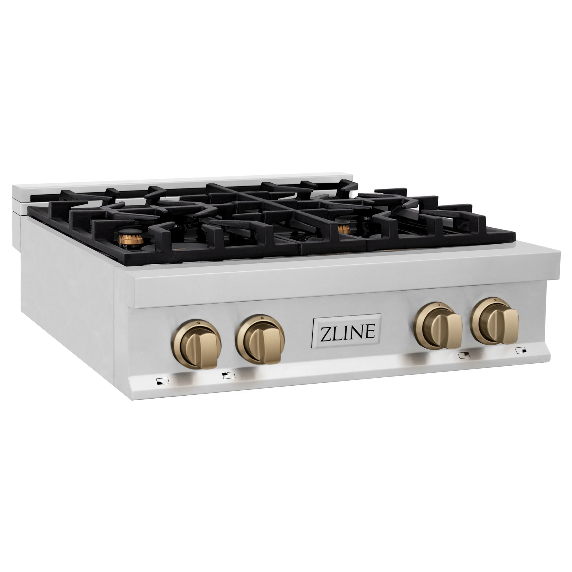 ZLINE Autograph Edition 30" Stainless Steel and Champagne Bronze Accents Porcelain 4 Burner Rangetop