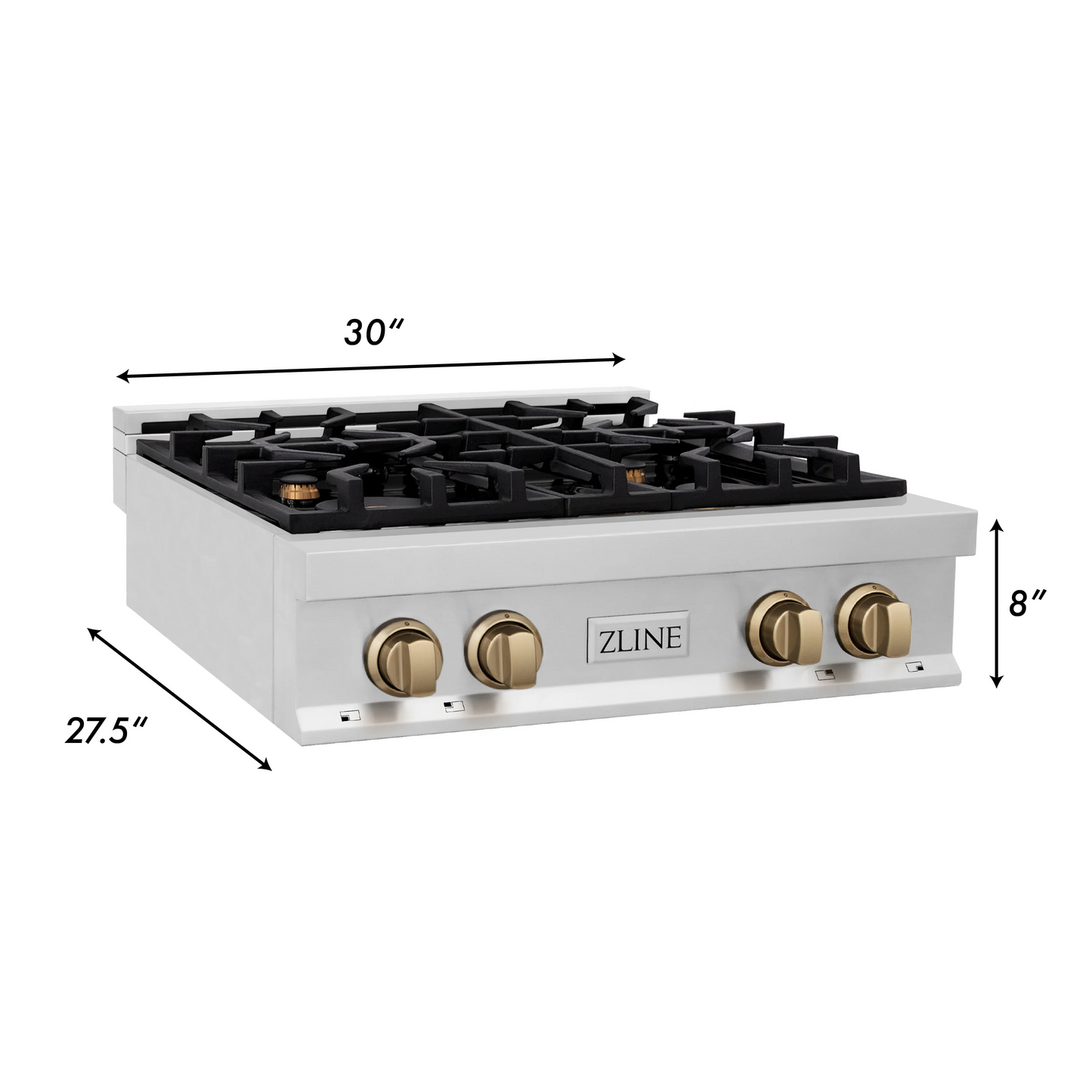 ZLINE Autograph Edition 30" Stainless Steel and Champagne Bronze Accents Porcelain 4 Burner Rangetop