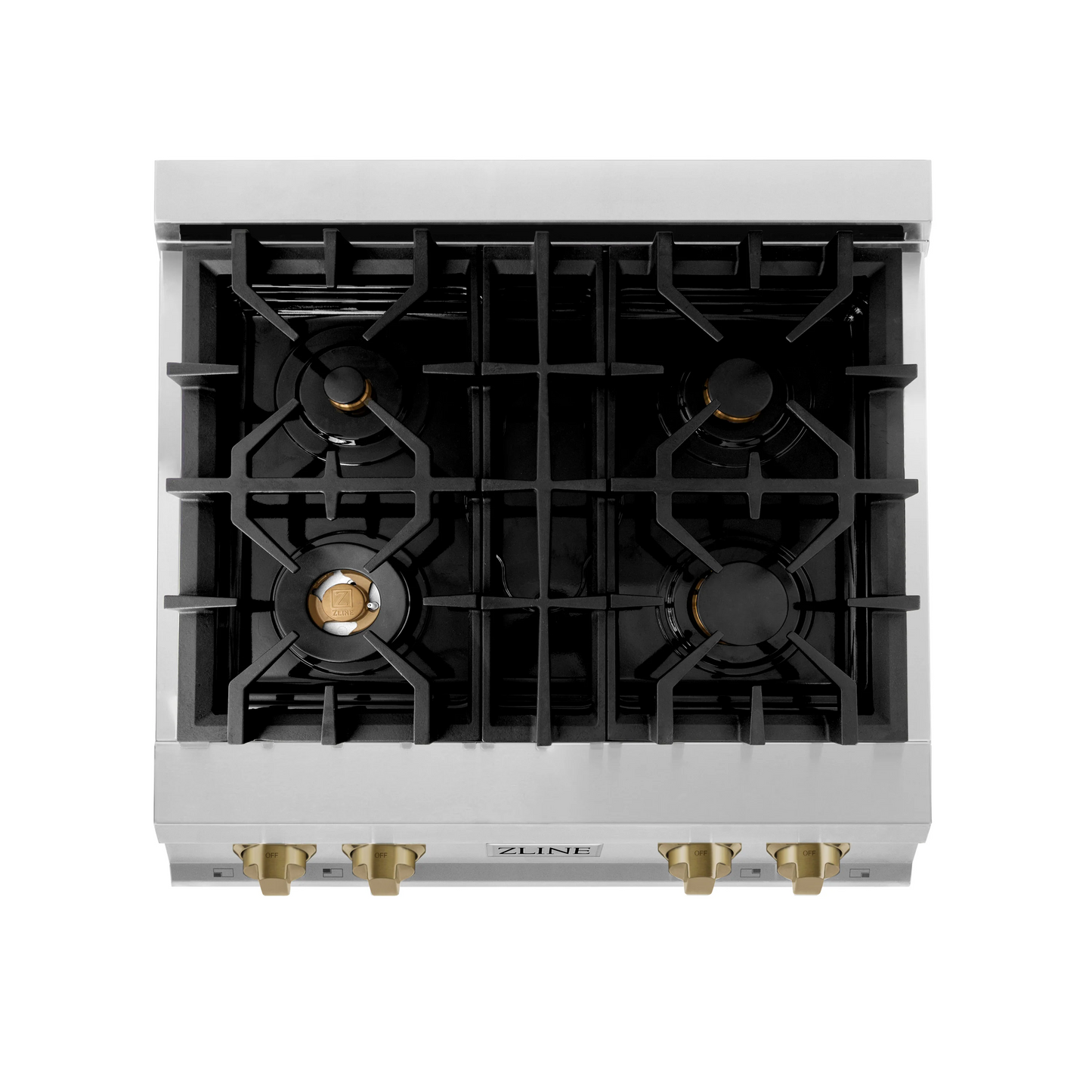 ZLINE Autograph Edition 30" Stainless Steel and Champagne Bronze Accents Porcelain 4 Burner Rangetop