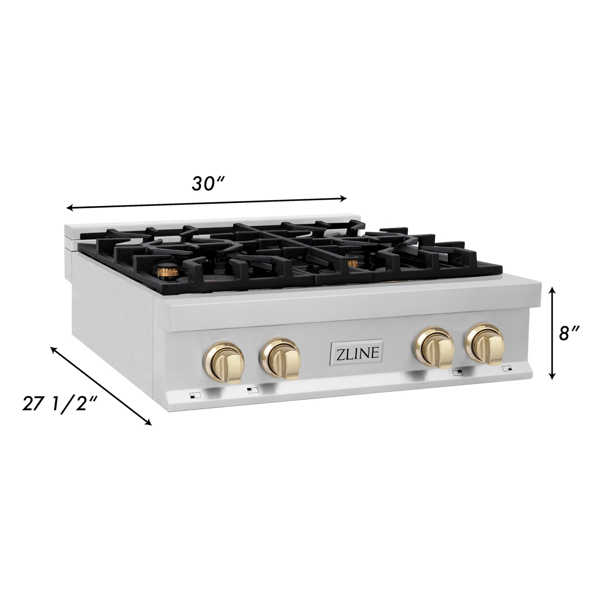 ZLINE Autograph Edition 30" Stainless Steel and Gold Accents Porcelain 4 Burner Rangetop