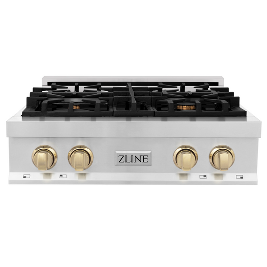 ZLINE Autograph Edition 30" Stainless Steel and Gold Accents Porcelain 4 Burner Rangetop