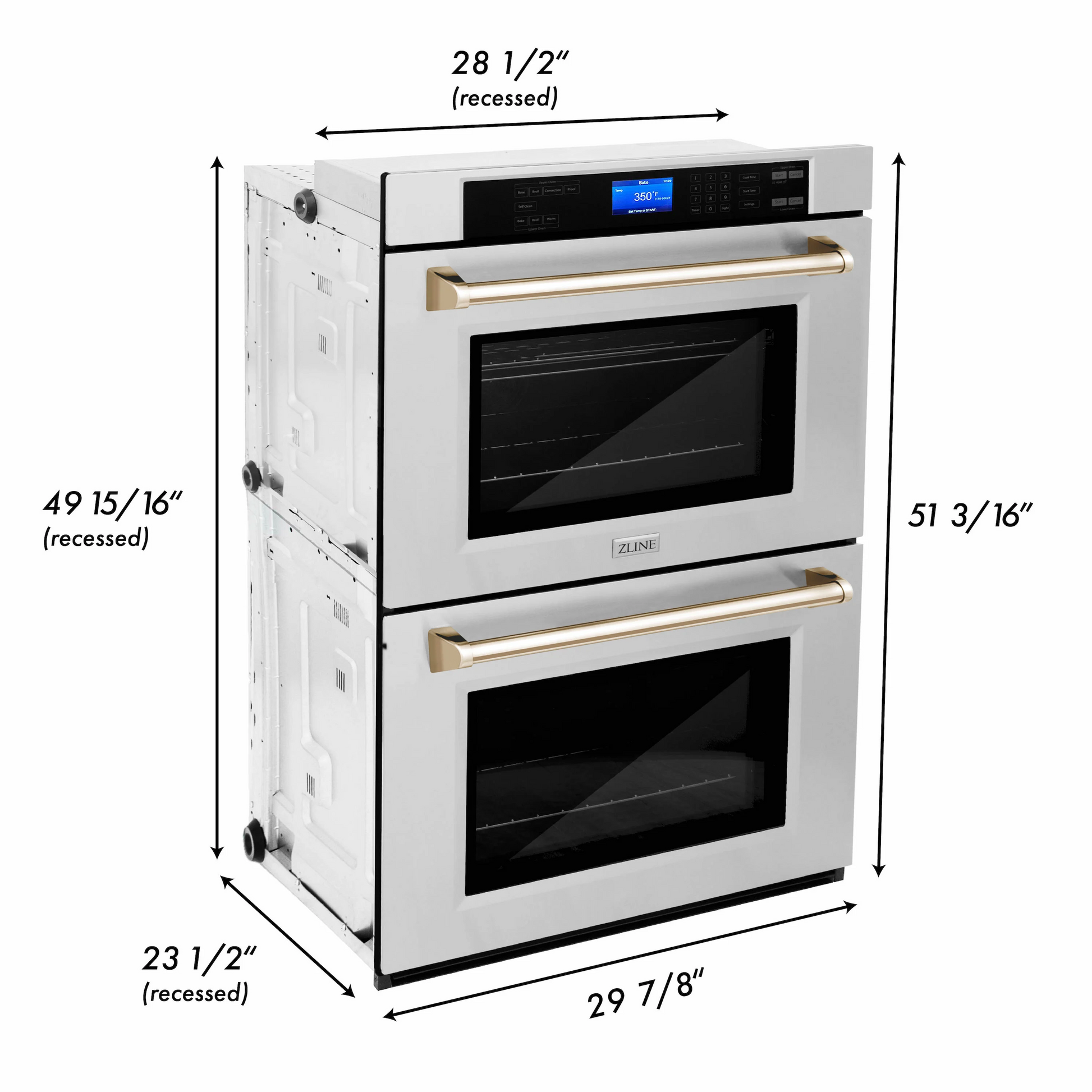 ZLINE Autograph Edition 30" Stainless Steel and Gold Double Wall Oven with Self Clean and True Convection